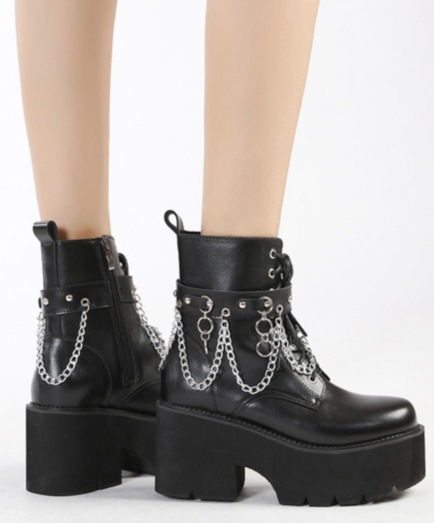 hanging chain design zip up boots EN2314
