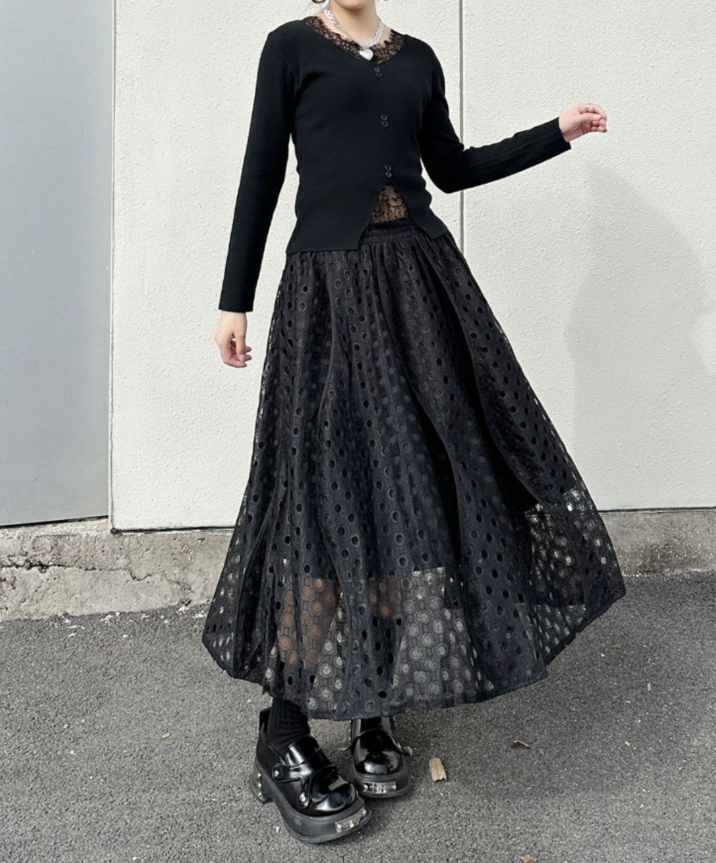 dark eyelet lace a-line skirt EN2335