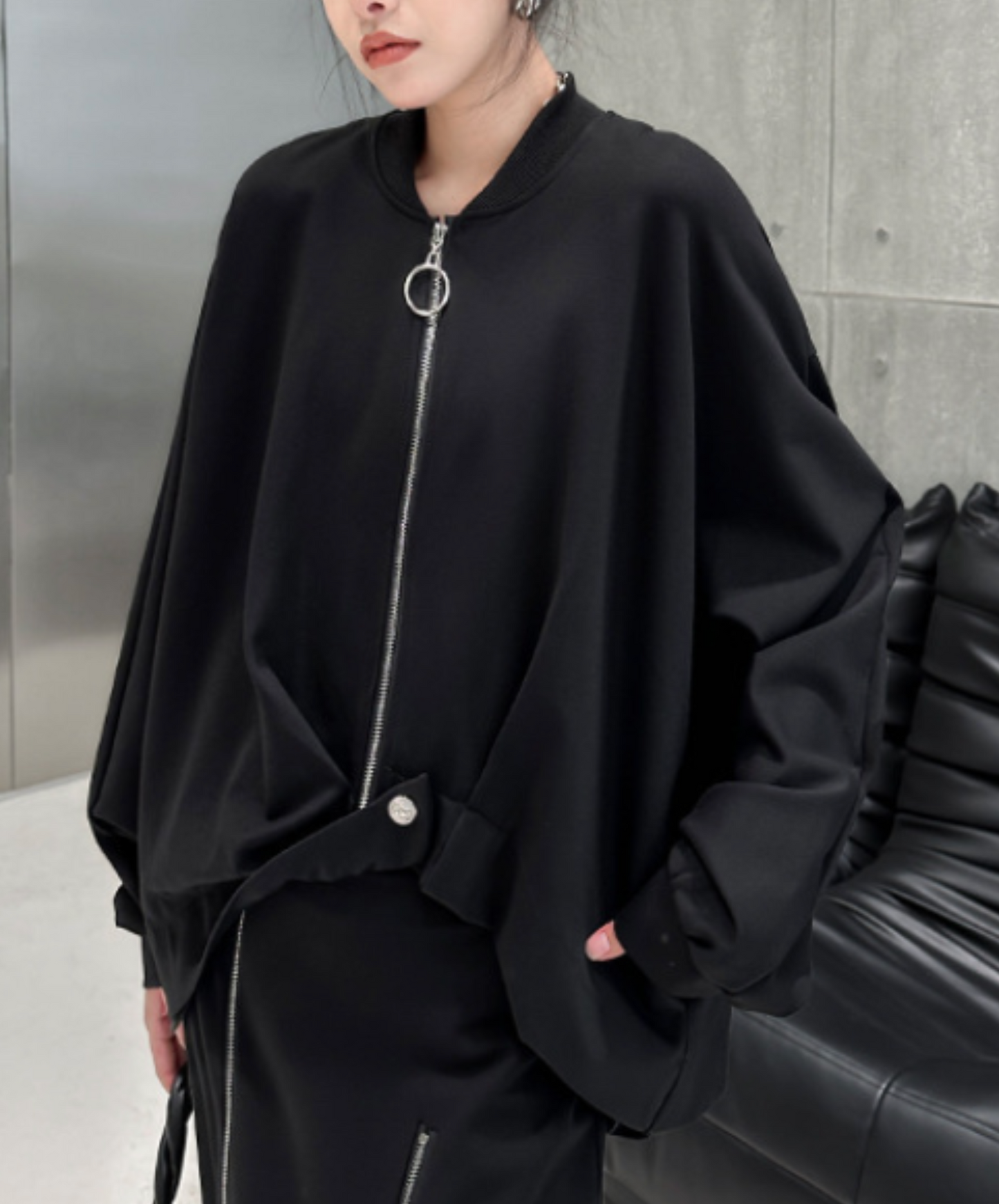 dark deformed hem design jacket EN2356