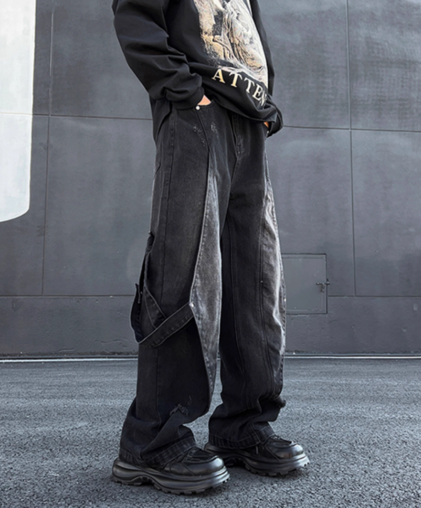 side belt decoration denim pants EN1874