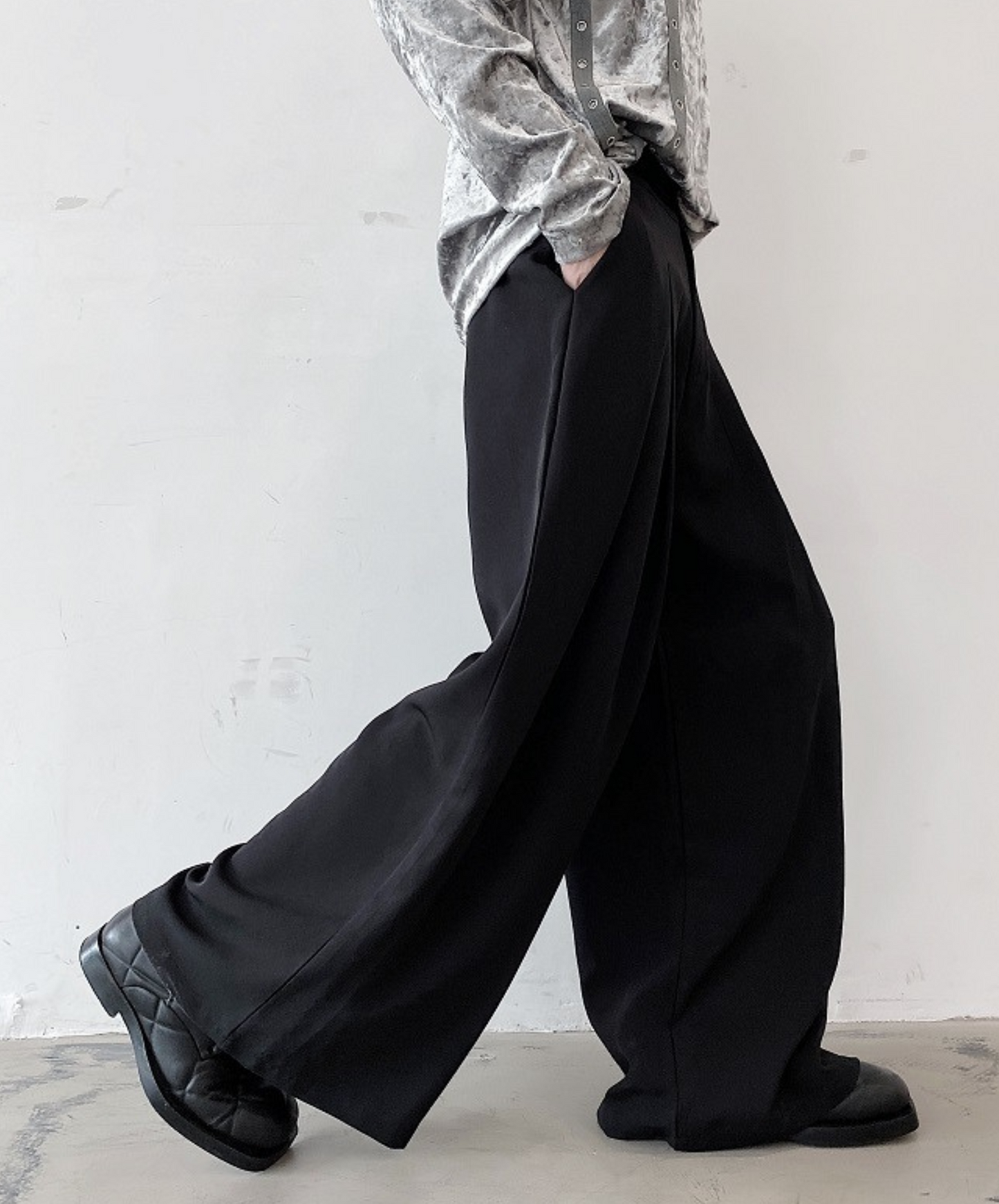 dark wide loose mop pants EN924