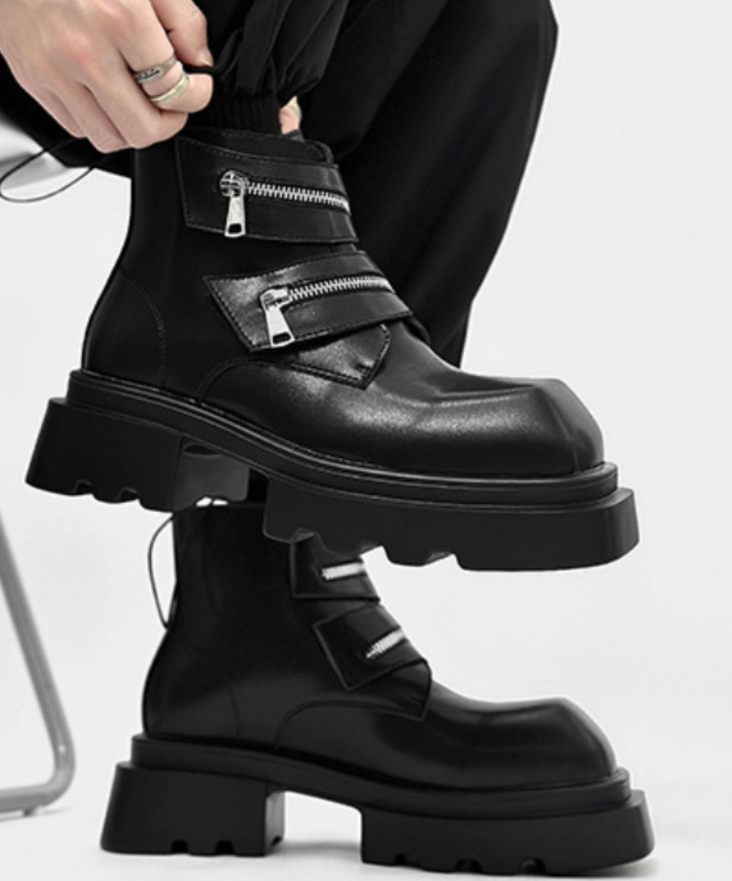 double zip design thick sole boots EN2129