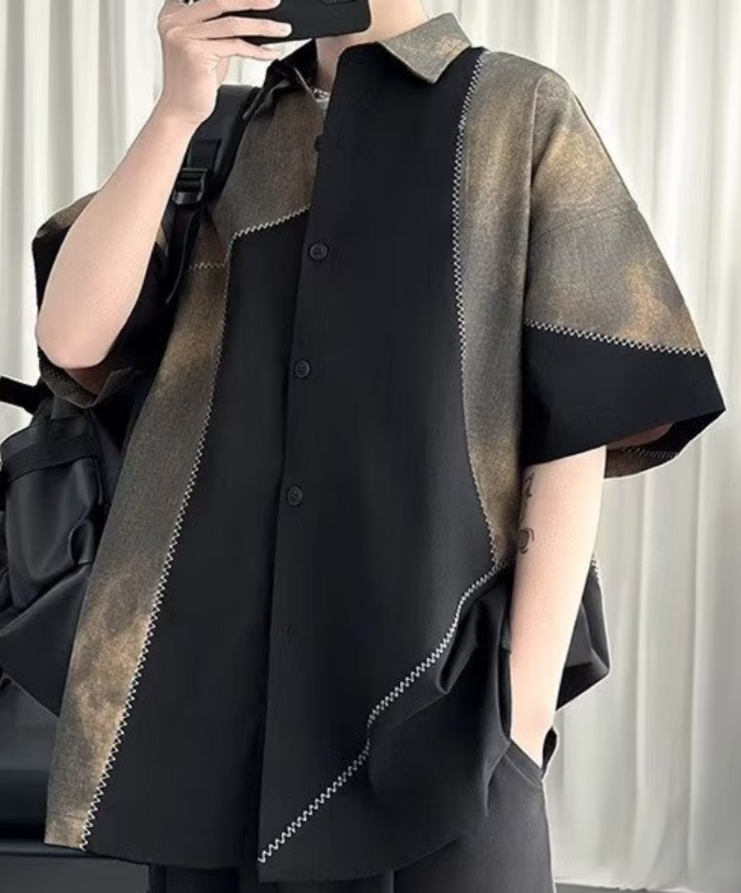 retro patchwork contrast shirt EN2219