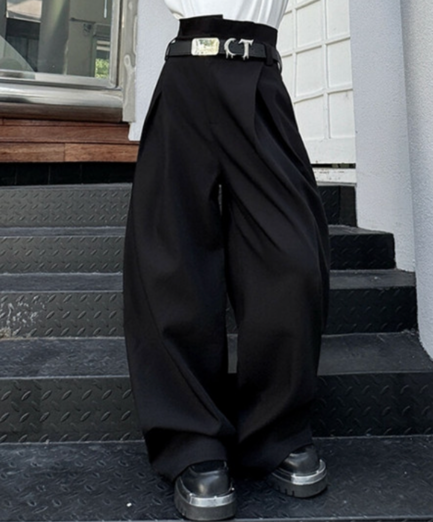 smooth drape texture wide pants EN2339