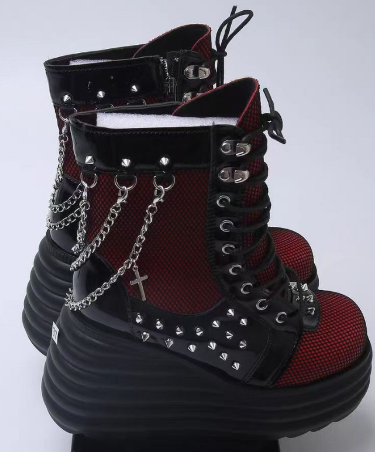 sheer red lace-up boots EN2373