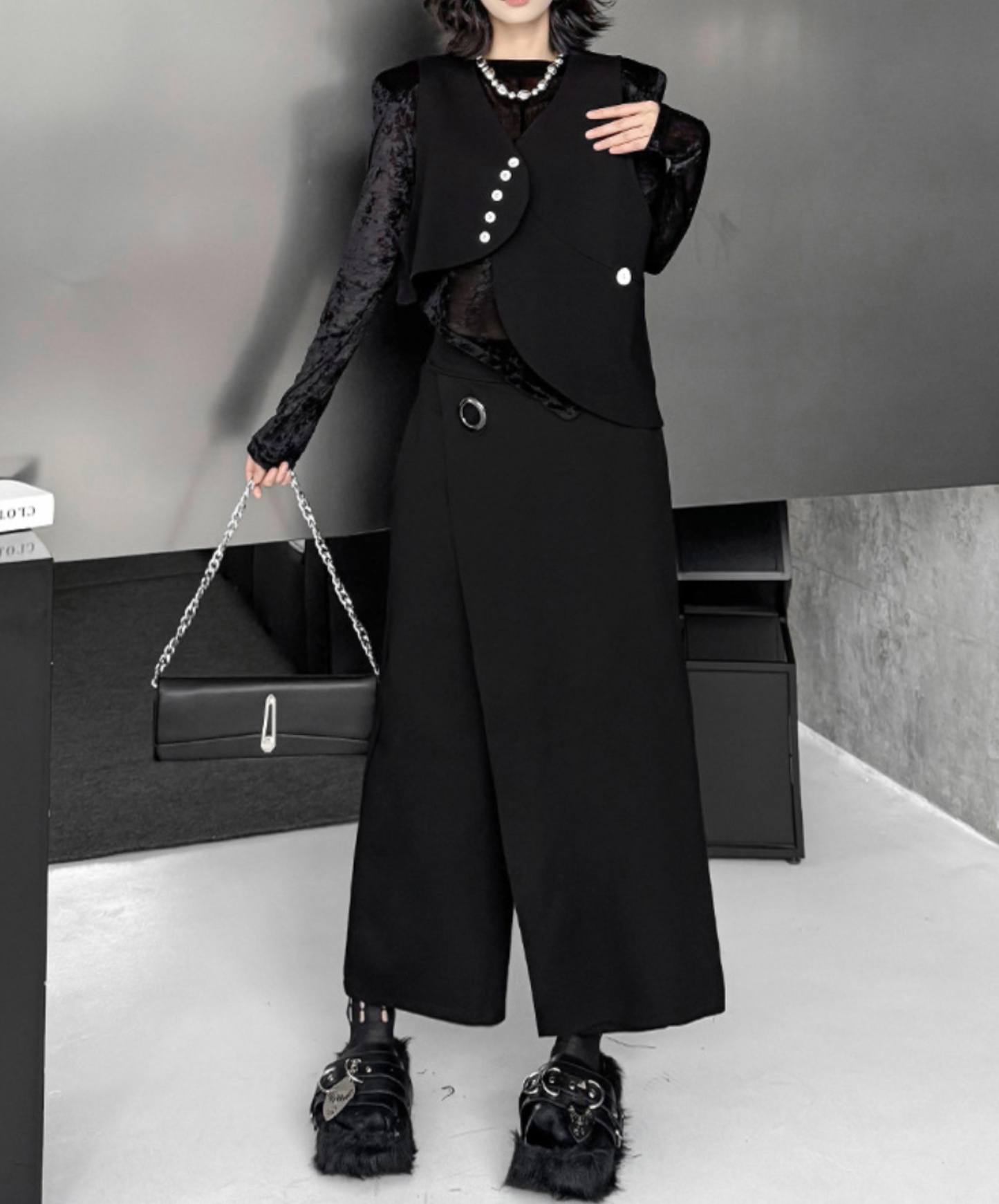 silver metal ring included wide pants EN2332