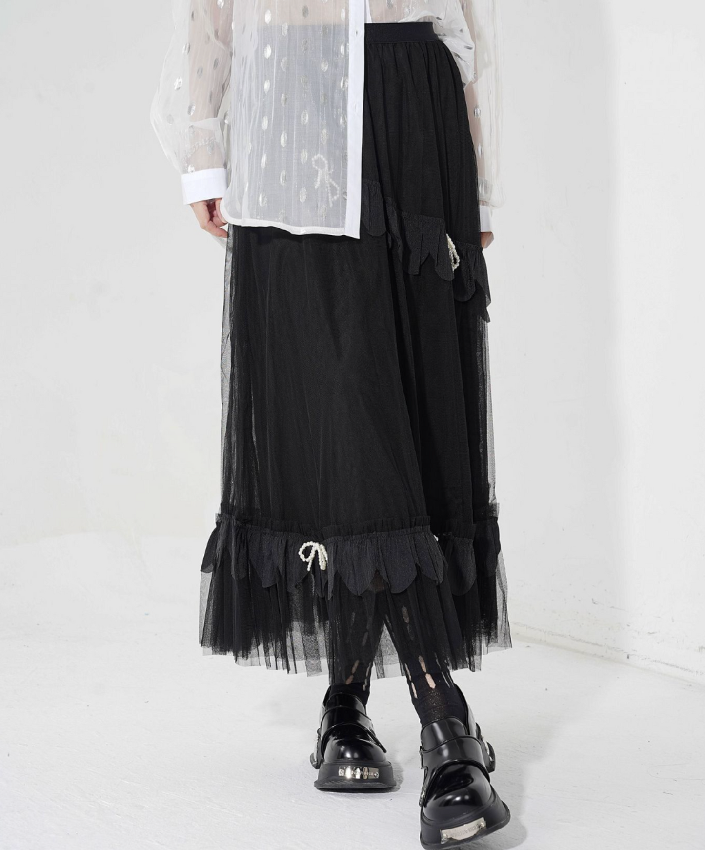 petite pearl ribbon voluminous skirt EN2287