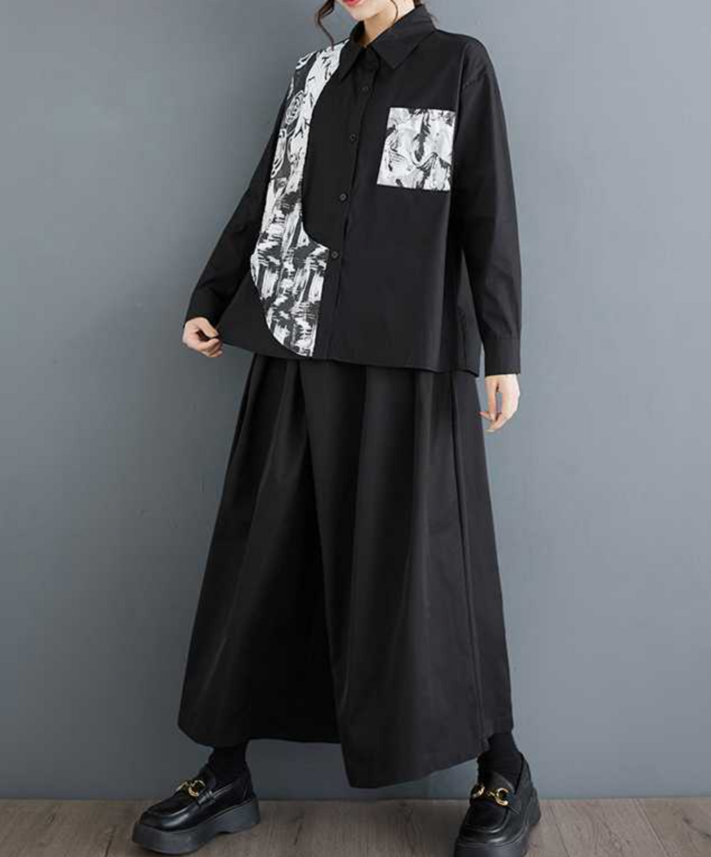 asymmetric splicing design shirt EN1652