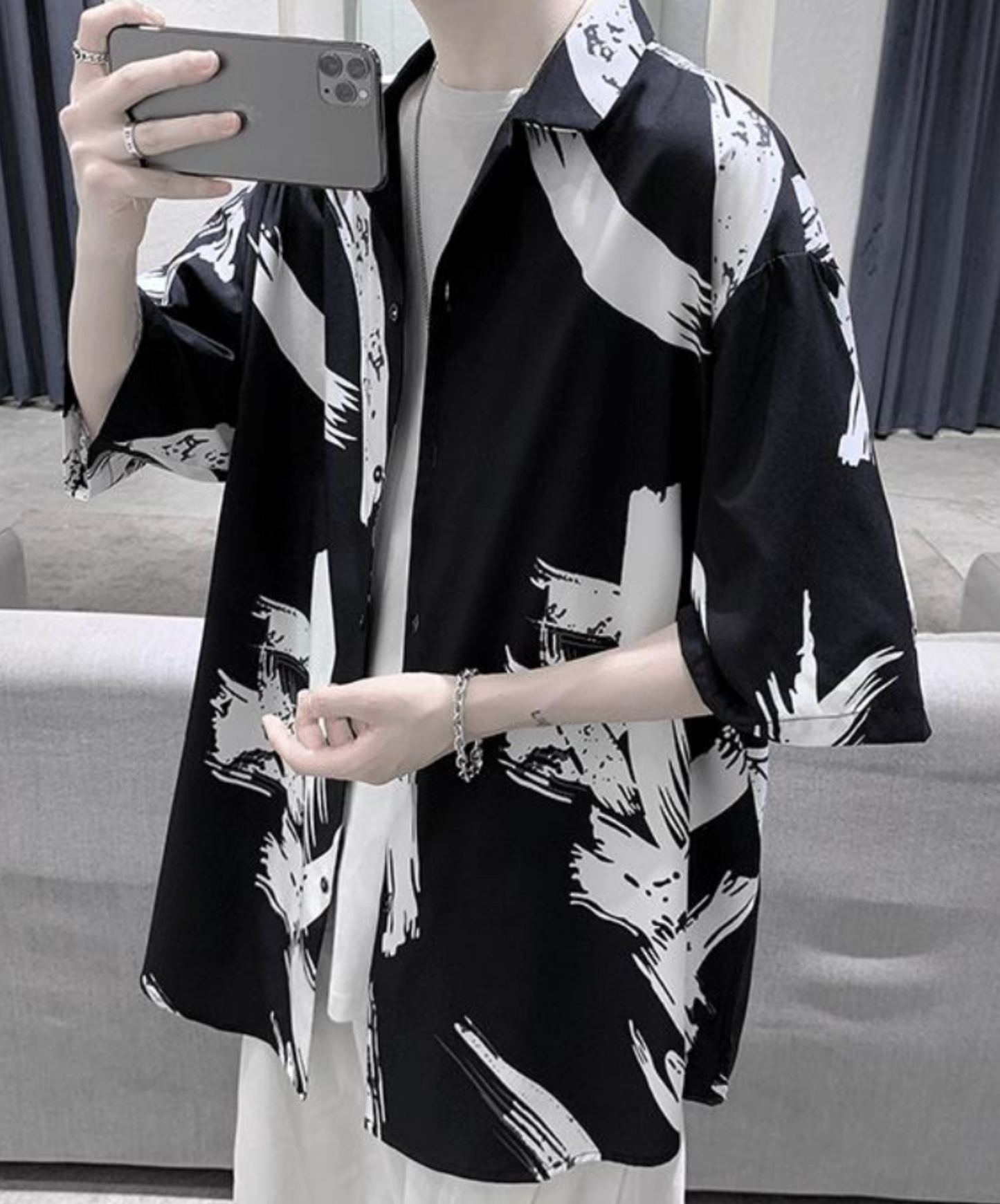hong kong style graffiti print loose shirt EN2124