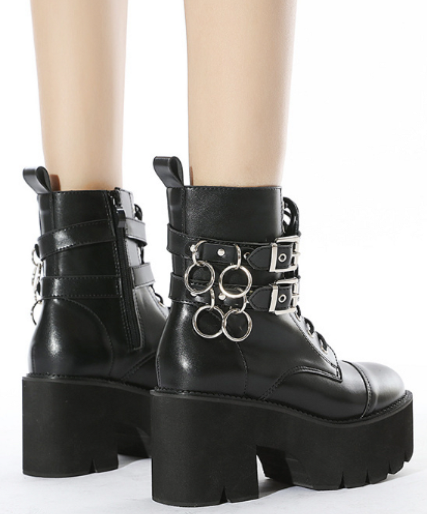 side zip up ring decorative belt boots EN1275
