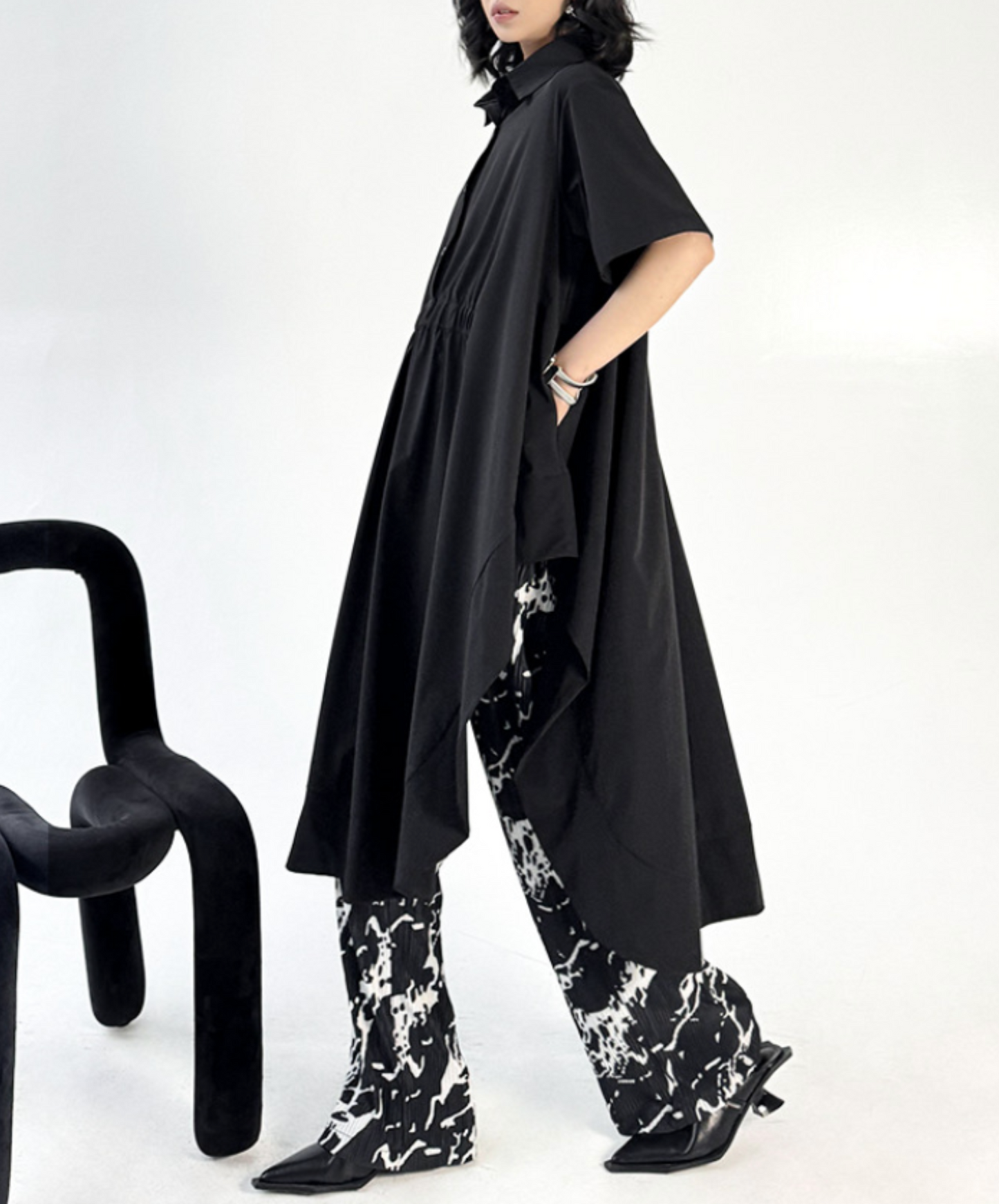dark big silhouette waist mark long shirt EN2322