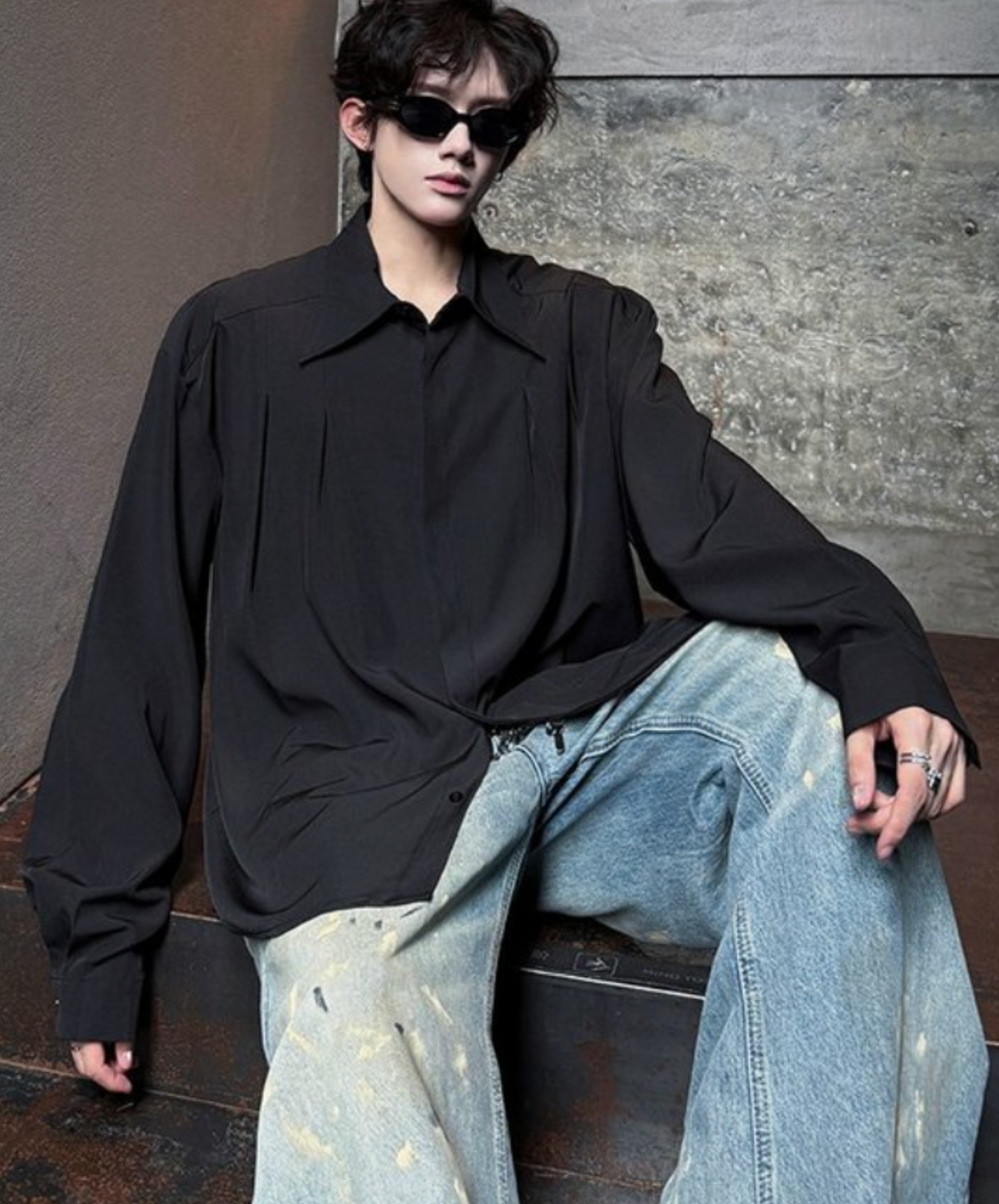 retro pleated drape shirt EN2310