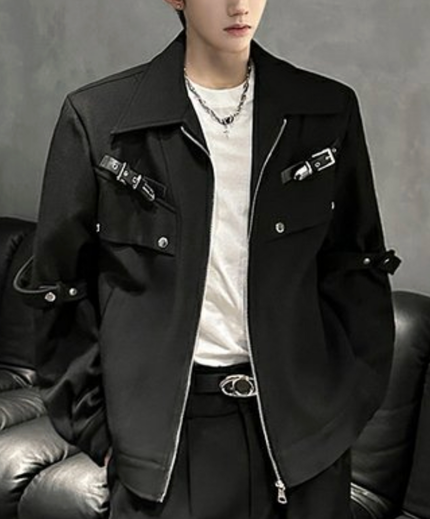 dark metal button short length jacket EN2455