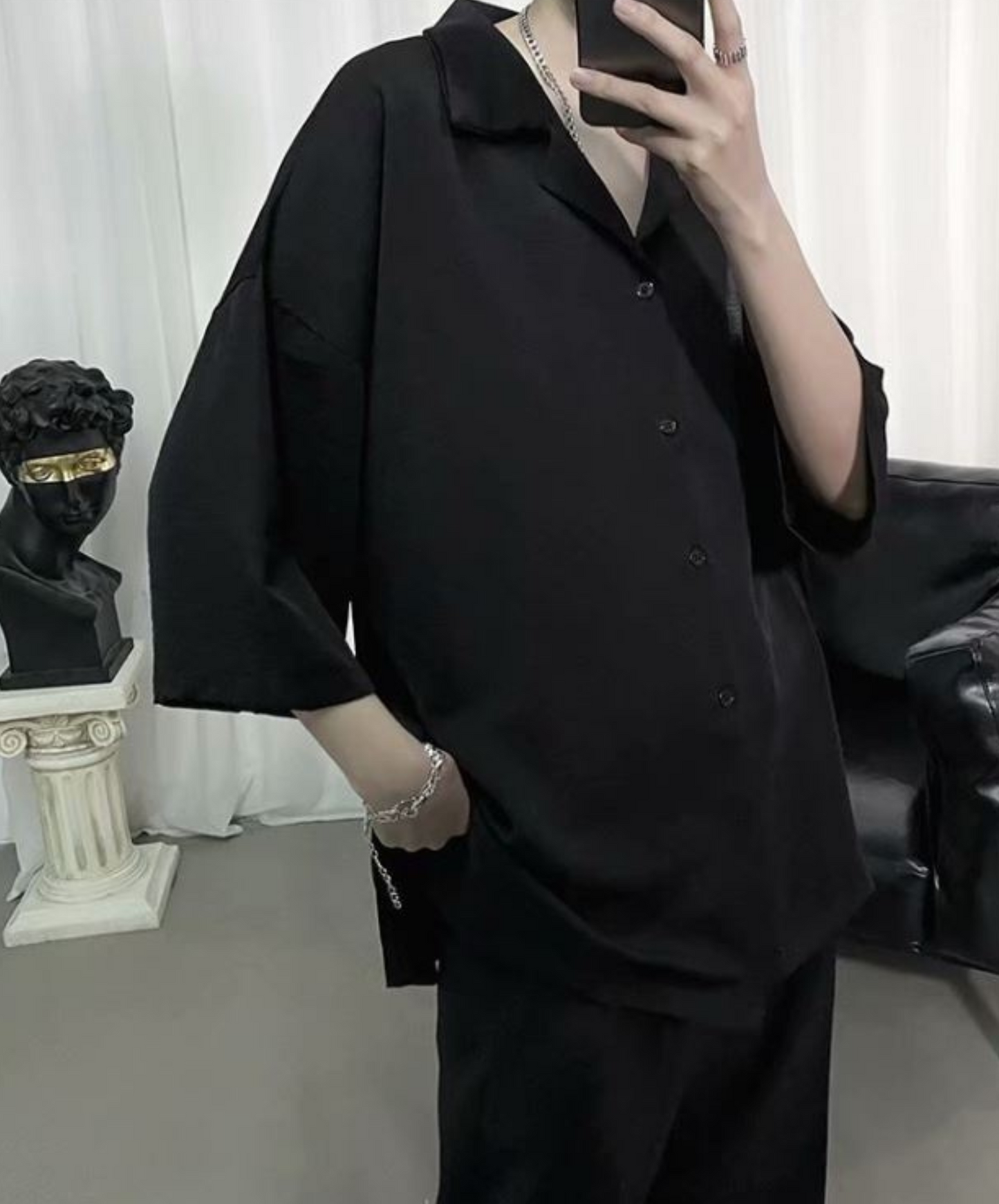 dark loose three quarter sleeve shirt EN867