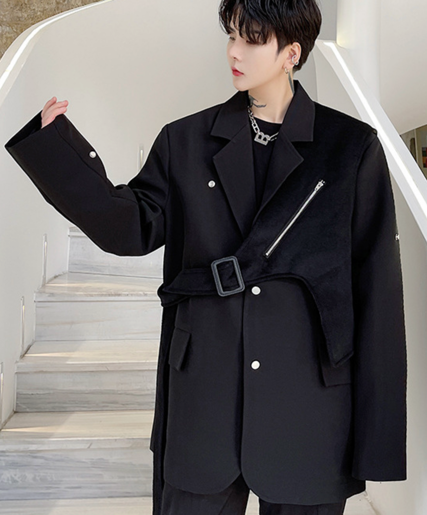 dark irregular design mix jacket EN2406