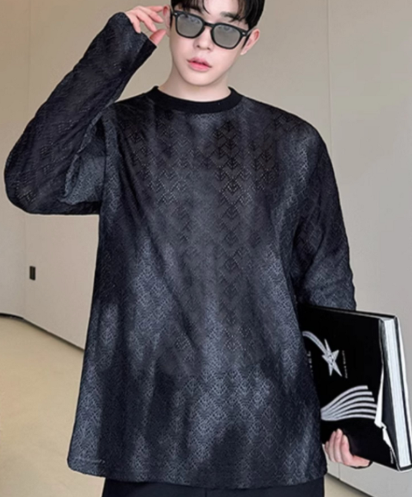 dark sheer jacquard long t-shirt EN2377