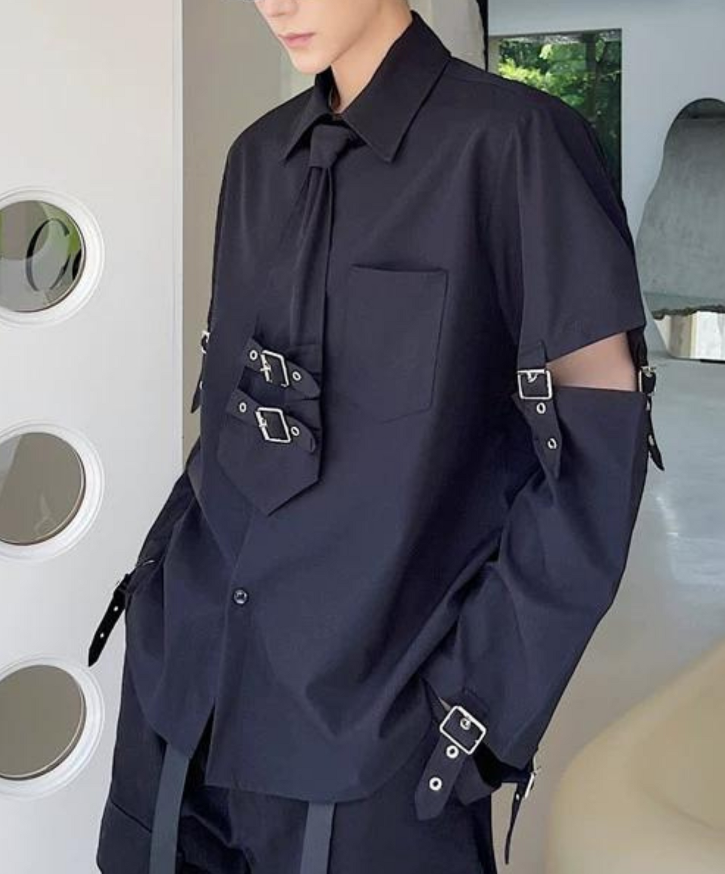 dark buckle decoration shirt EN1052