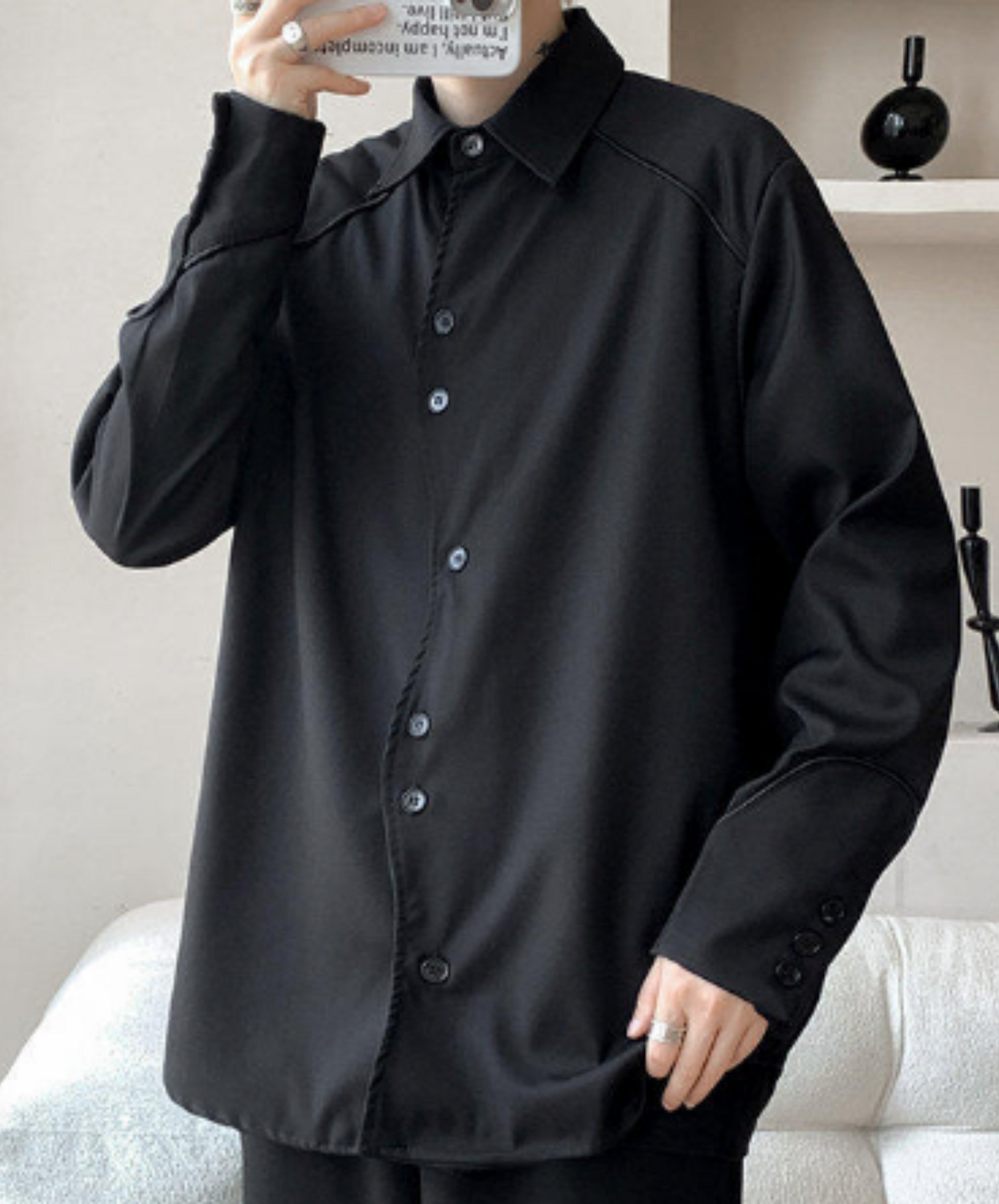 wave-shaped placket special button arrangement shirt EN1983