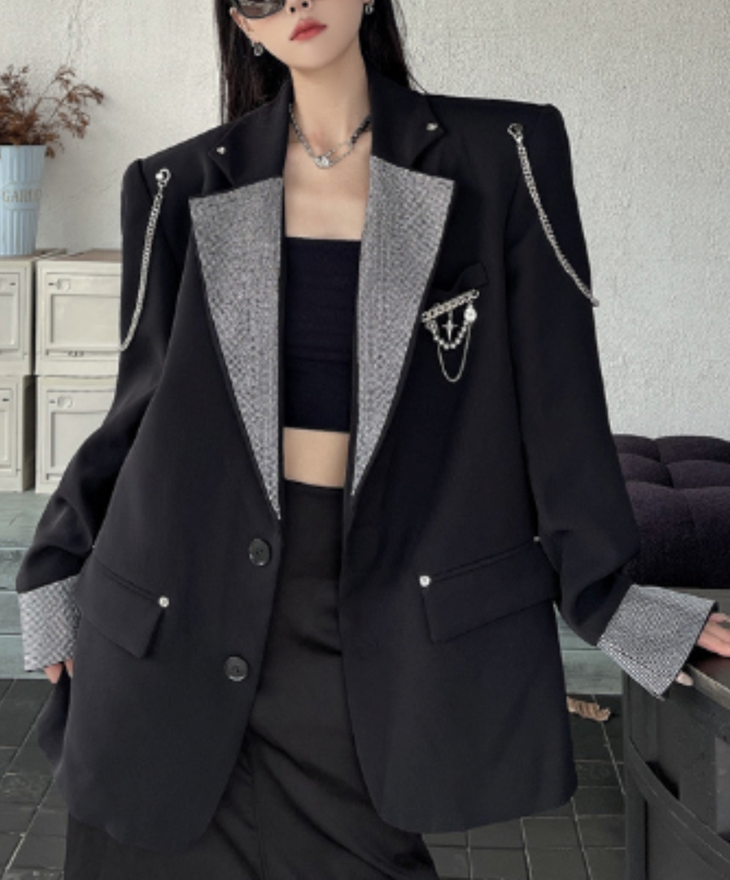 metallic-like chain decoration jacket EN1985