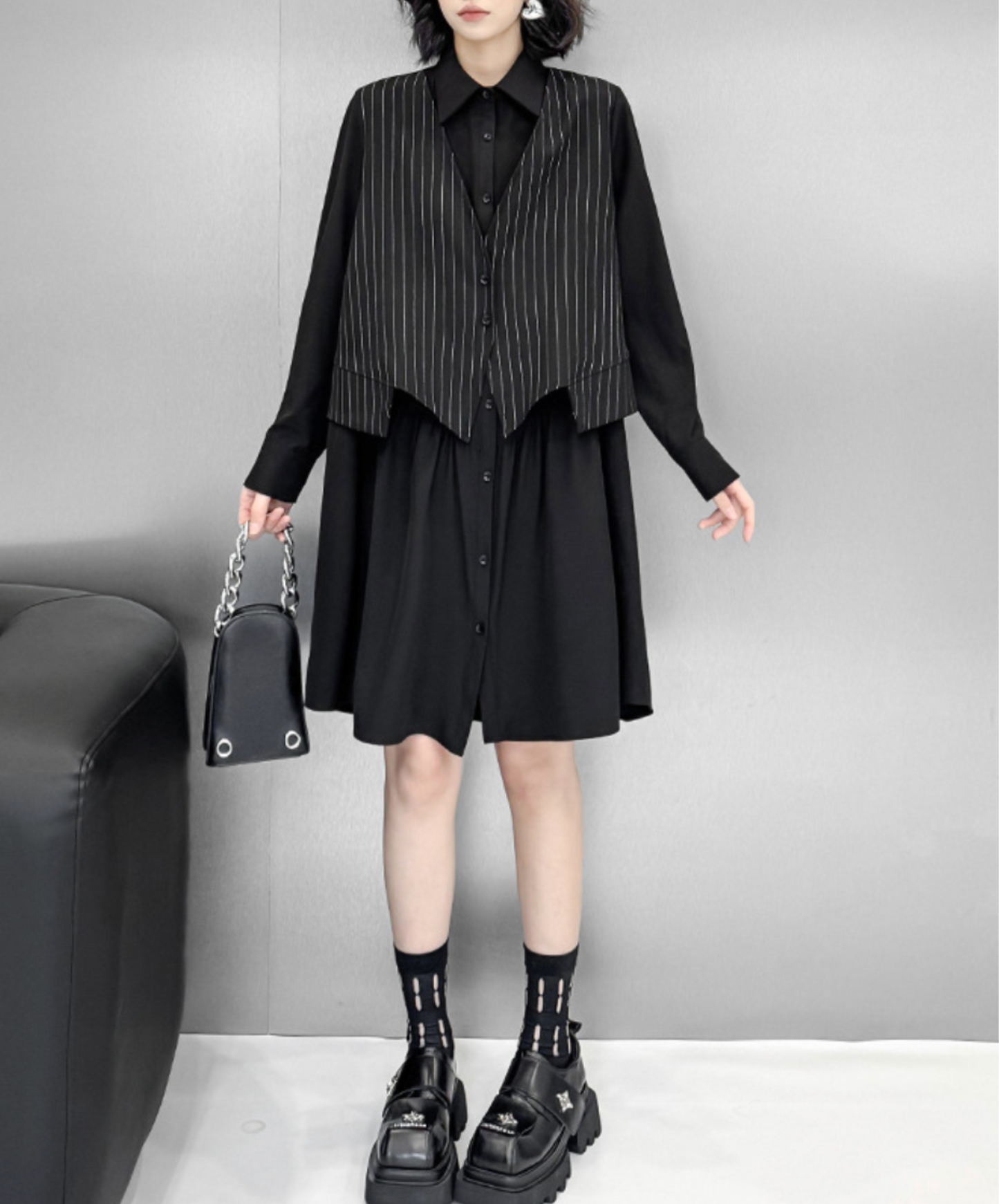 fake layered stripes long shirt EN2329
