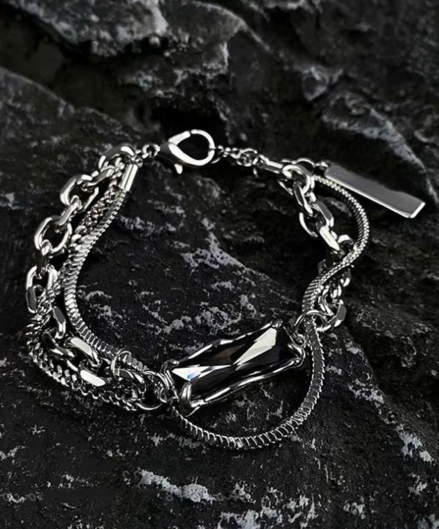 three types of chains with stones bracelet EN2758