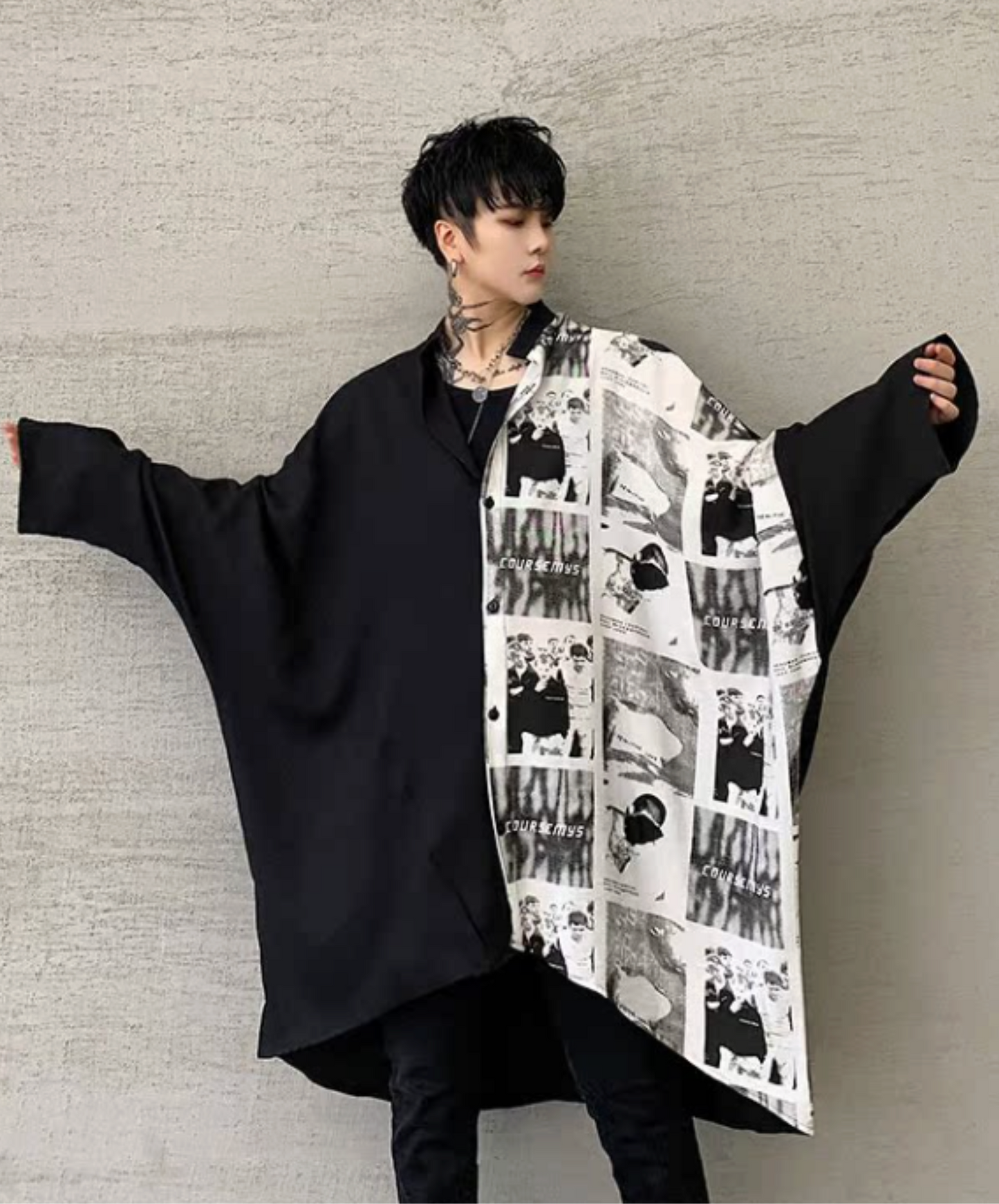 retro photo design asymmetric shirt EN2401