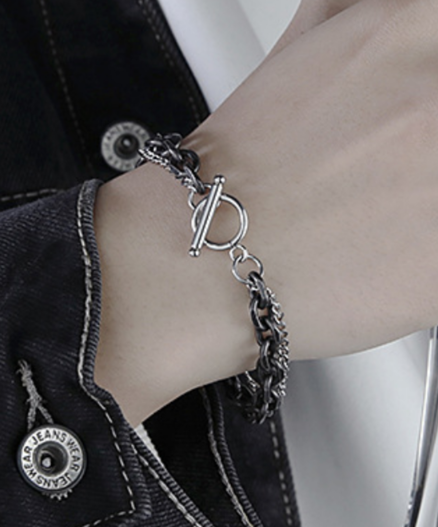 black & silver 2 types chain bracelet EN1595