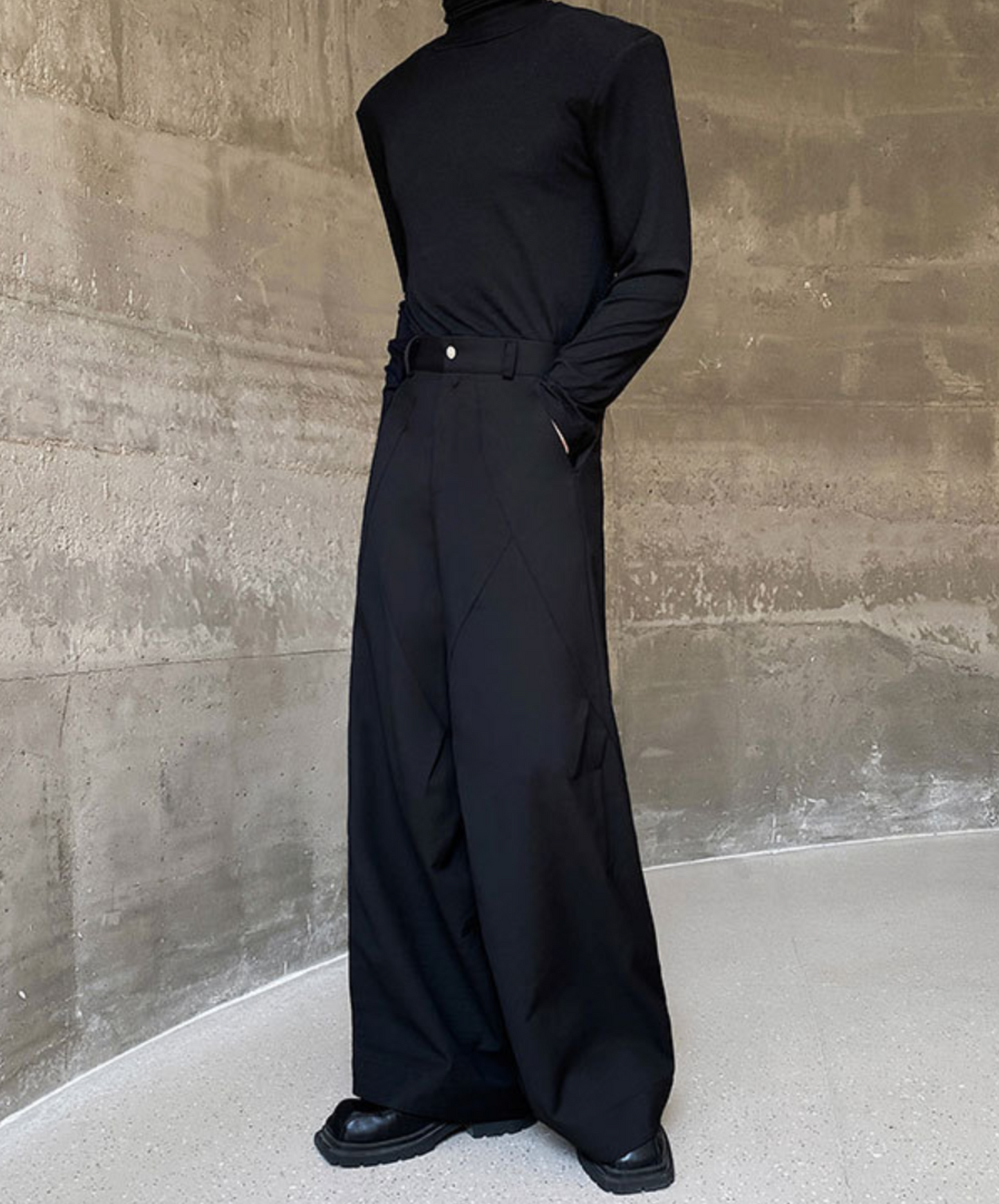 pleated stitch design straight wide pants EN1402