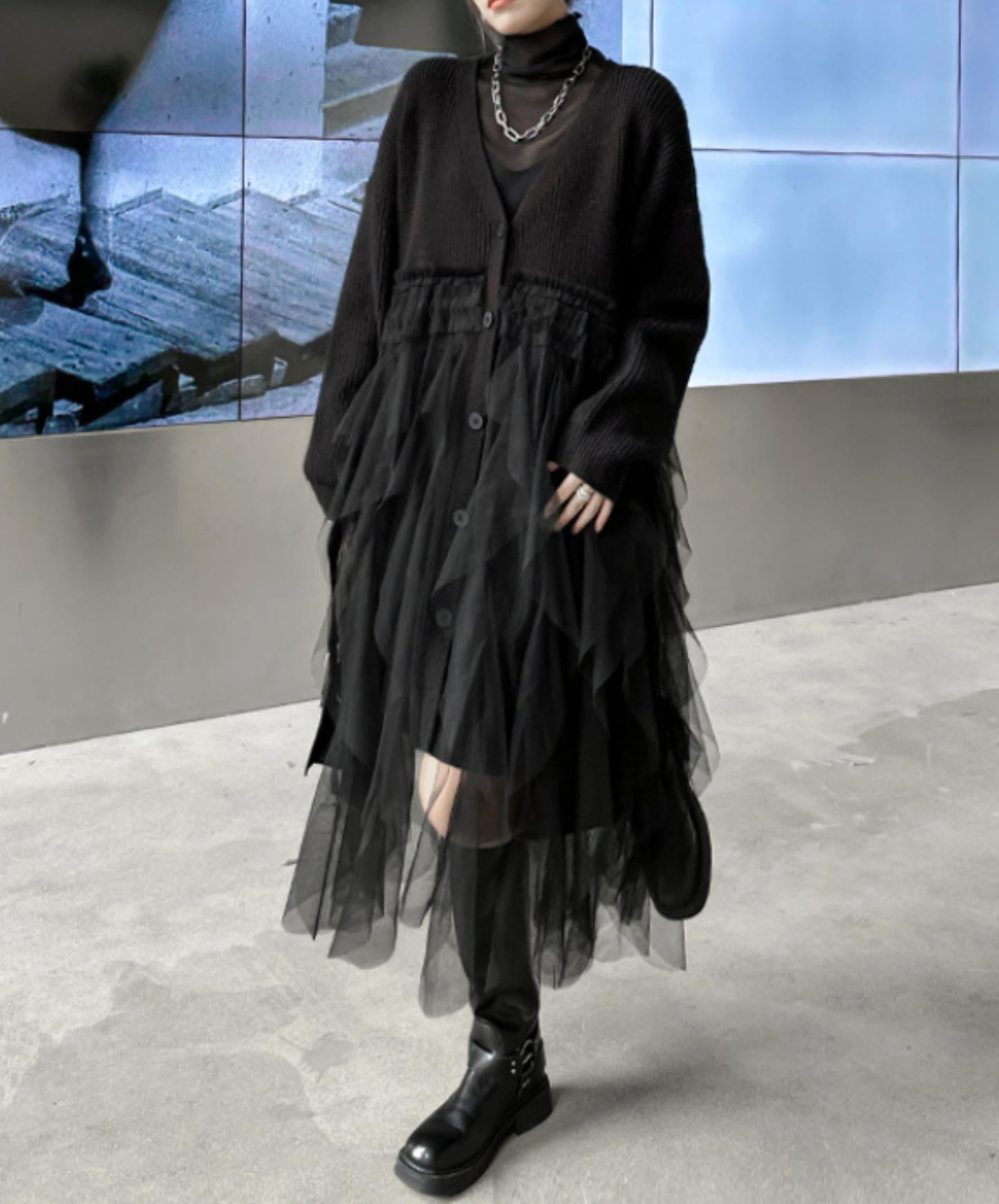 layered ruffle tulle cardigan EN2448