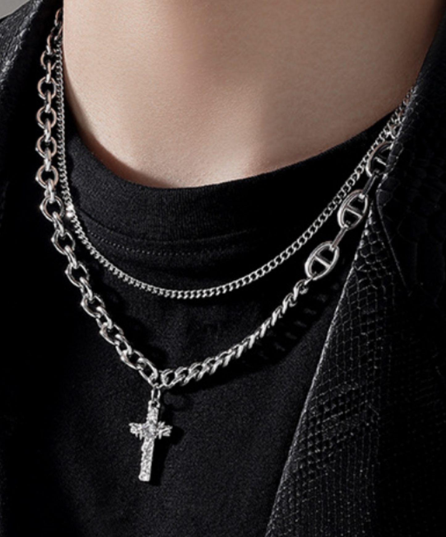 double chain cross top necklace EN2345