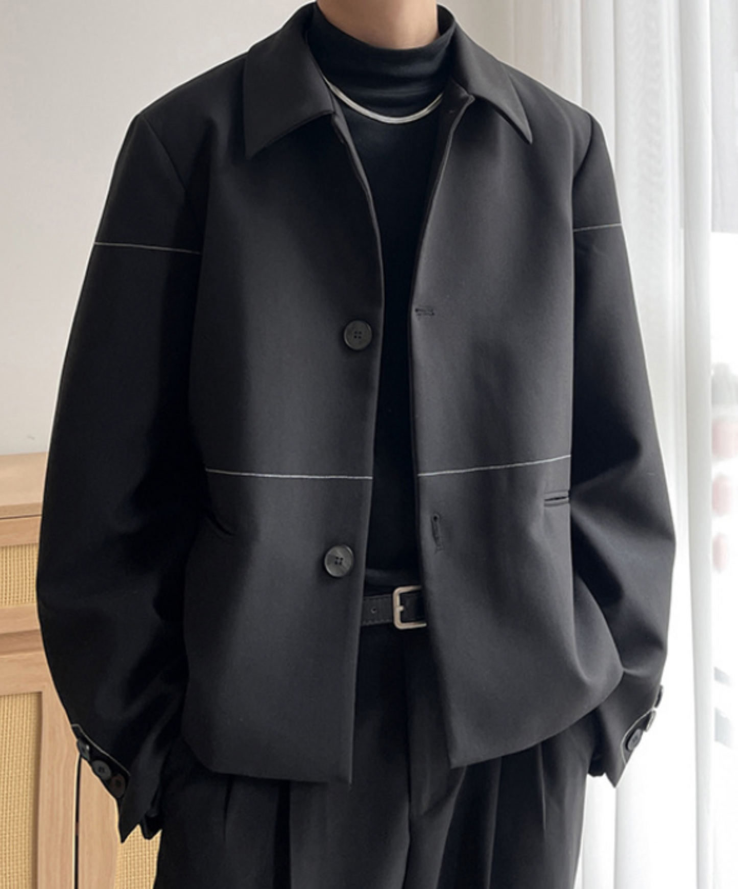 thin line button decoration jacket EN2362
