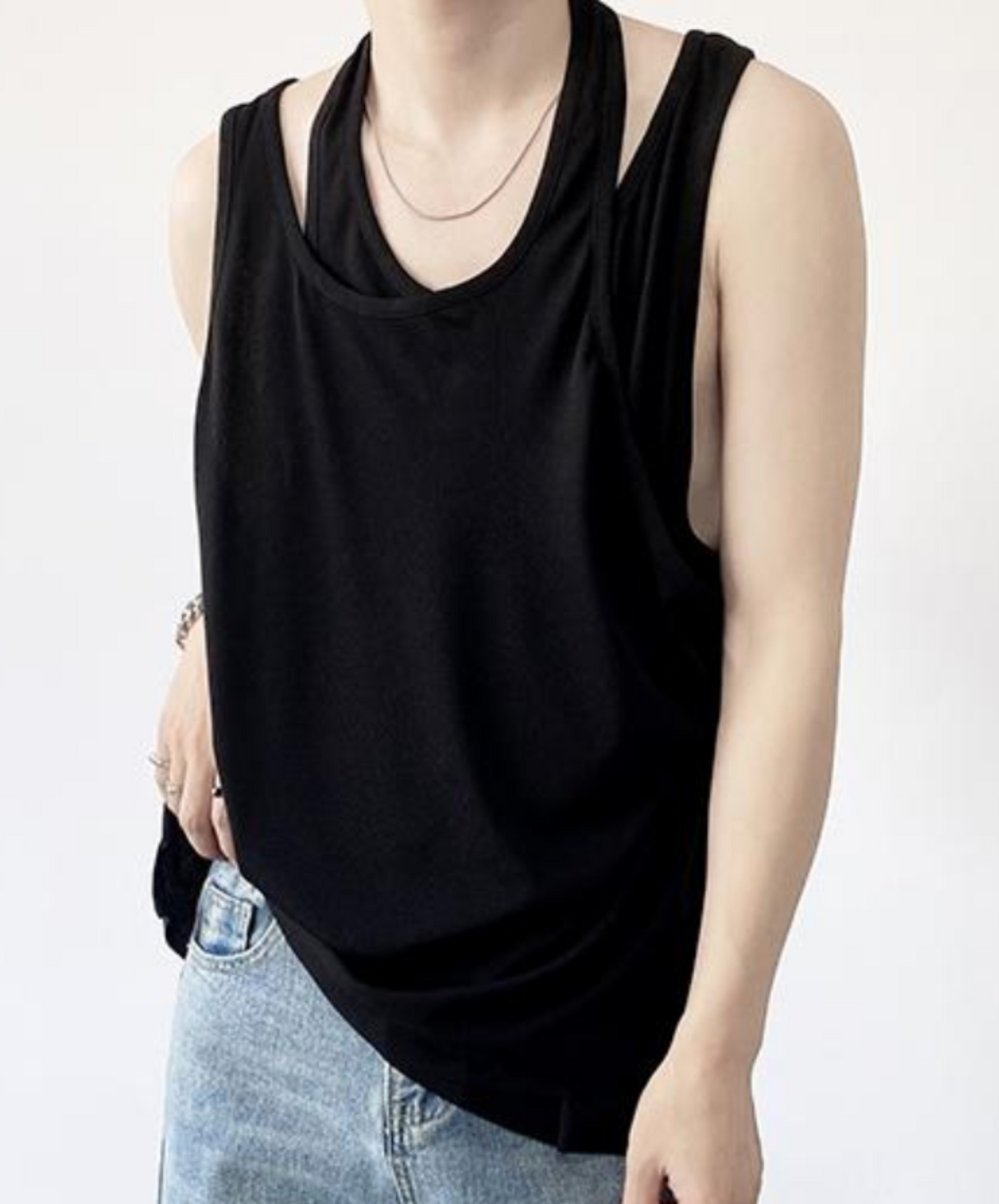 fake two piece sleeveless shirt EN2093