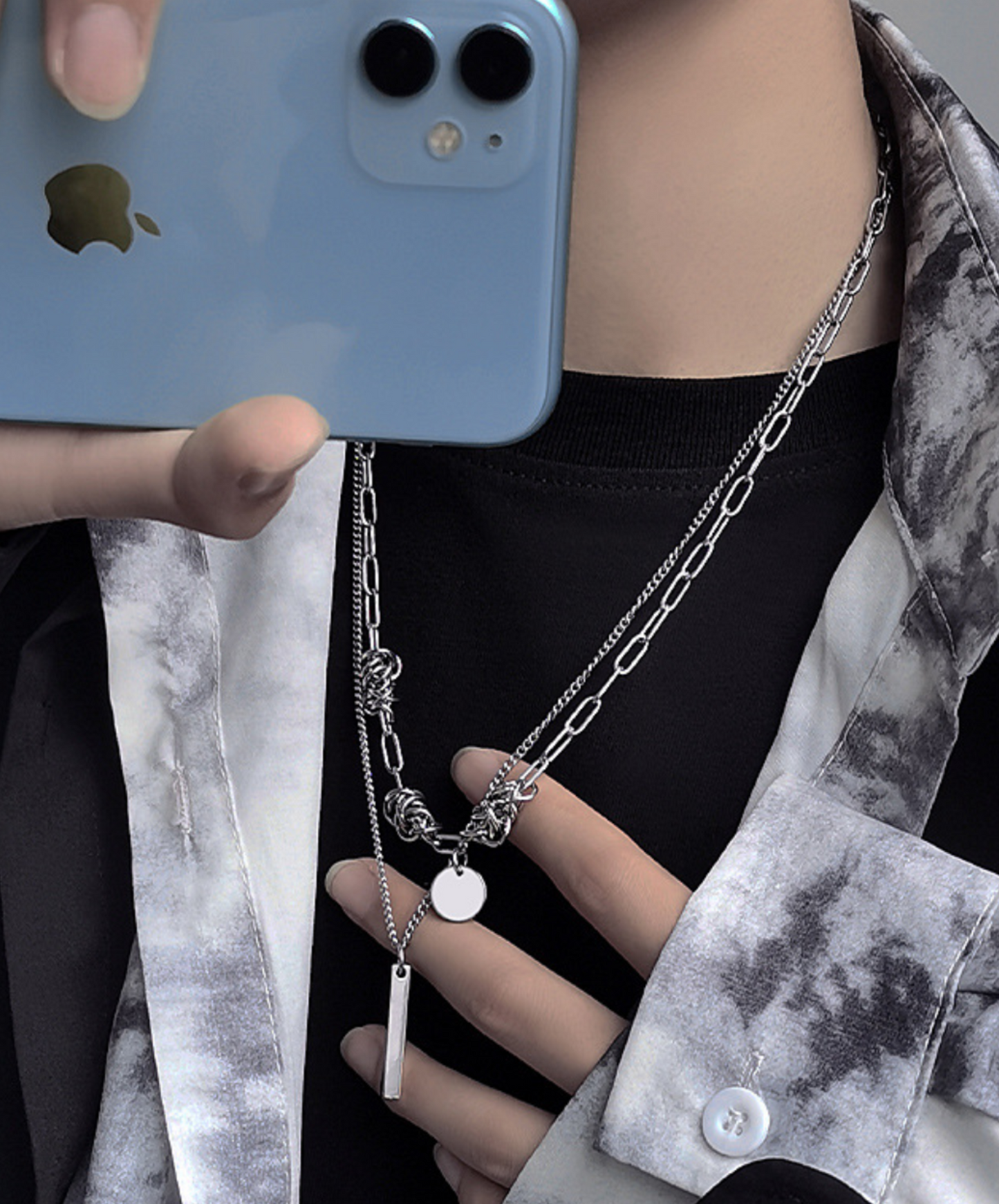 double chain titanium necklace EN1594