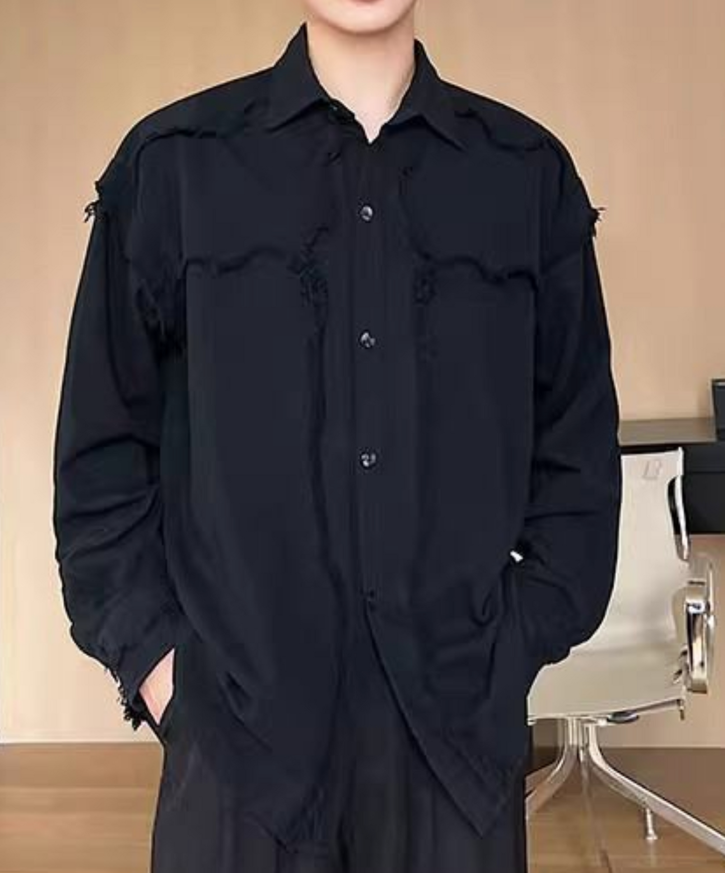 dark thin fringed jacquard shirt EN2376