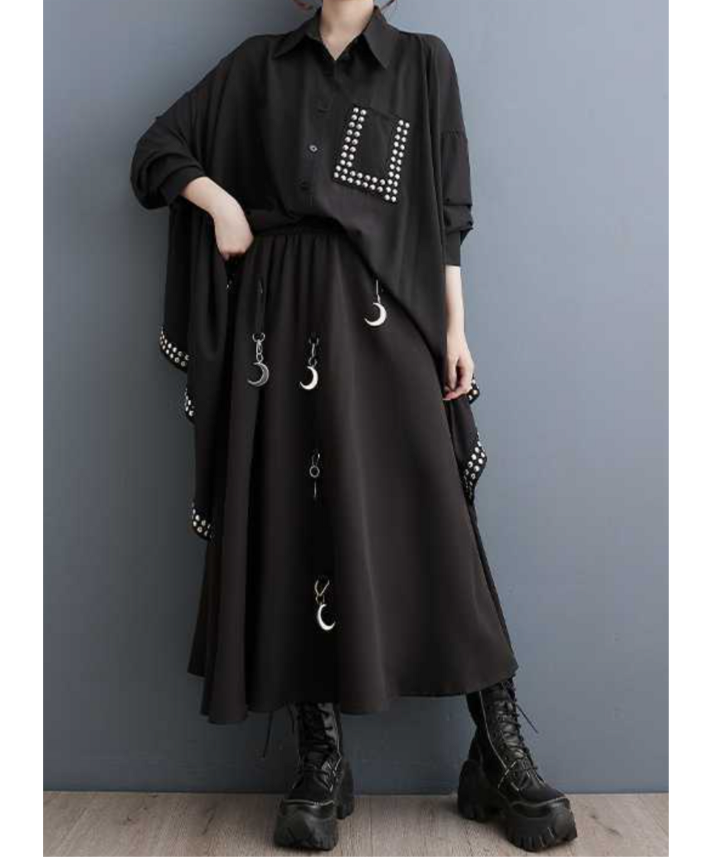 dark rivet collage dress long shirt EN1658