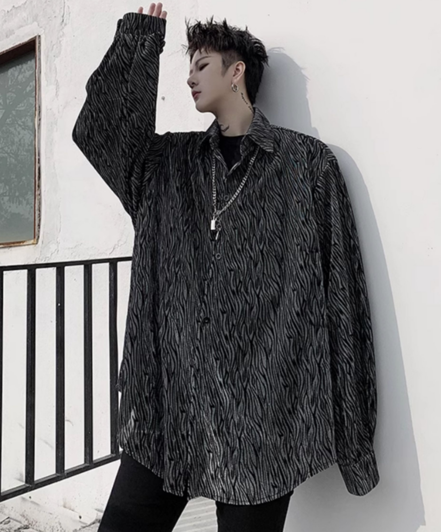 zebra print jacquard loose shirt EN2108
