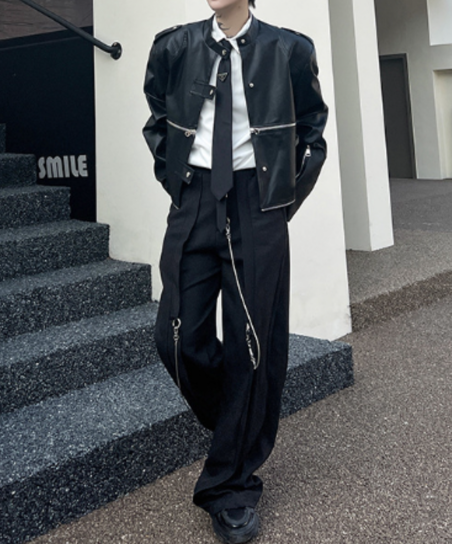 zip design leather jacket EN1229