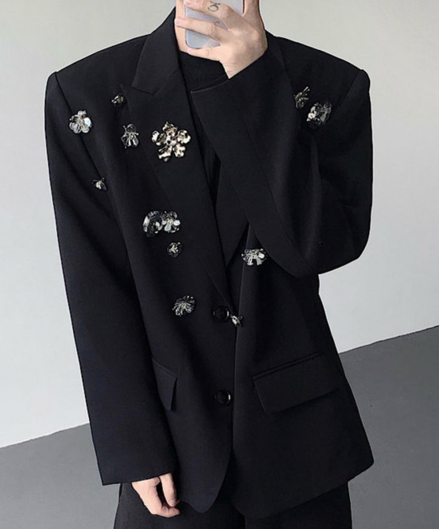 silver rose decoration jacket EN2387