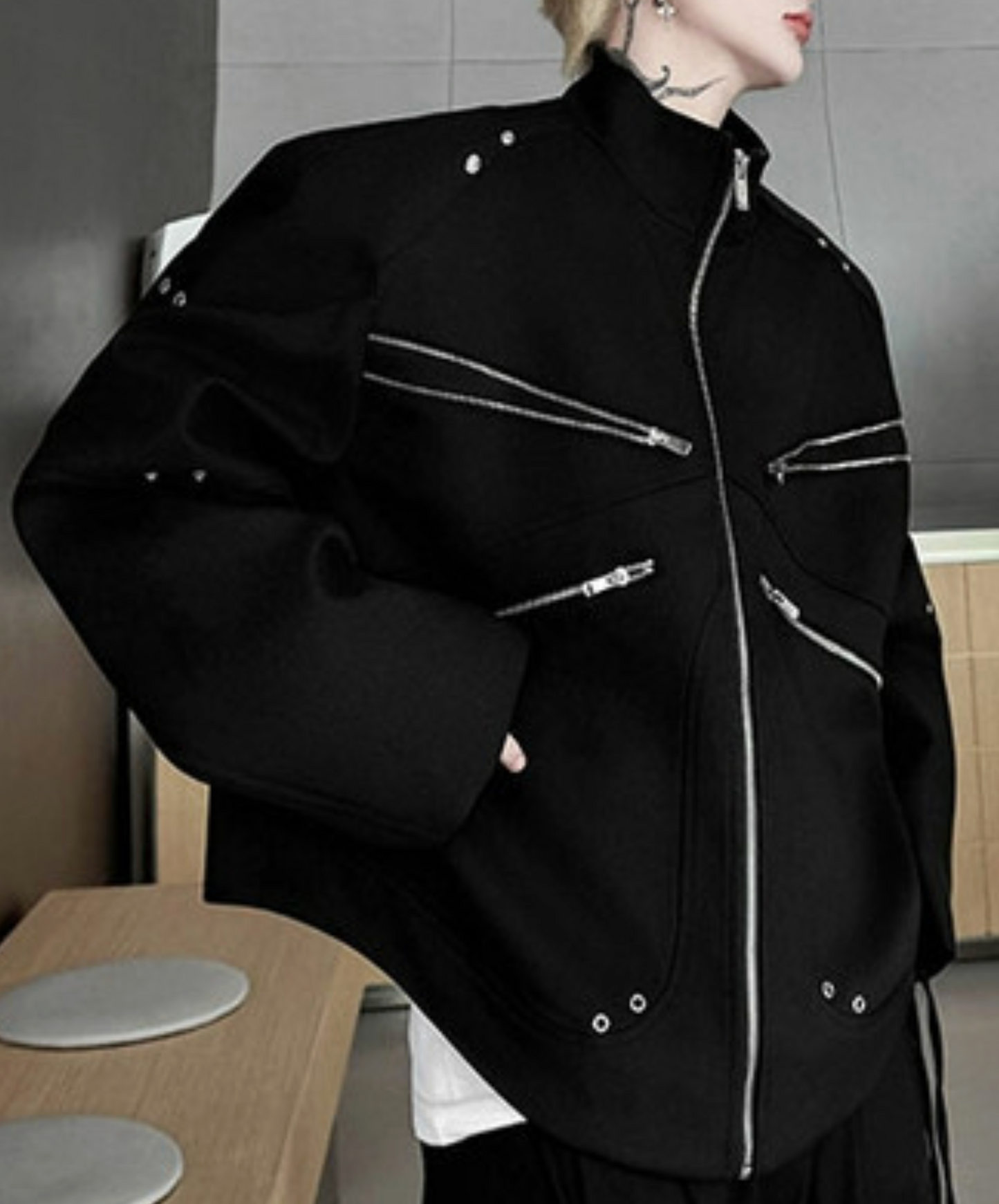 4 zipper and rivet decoration jacket EN2403