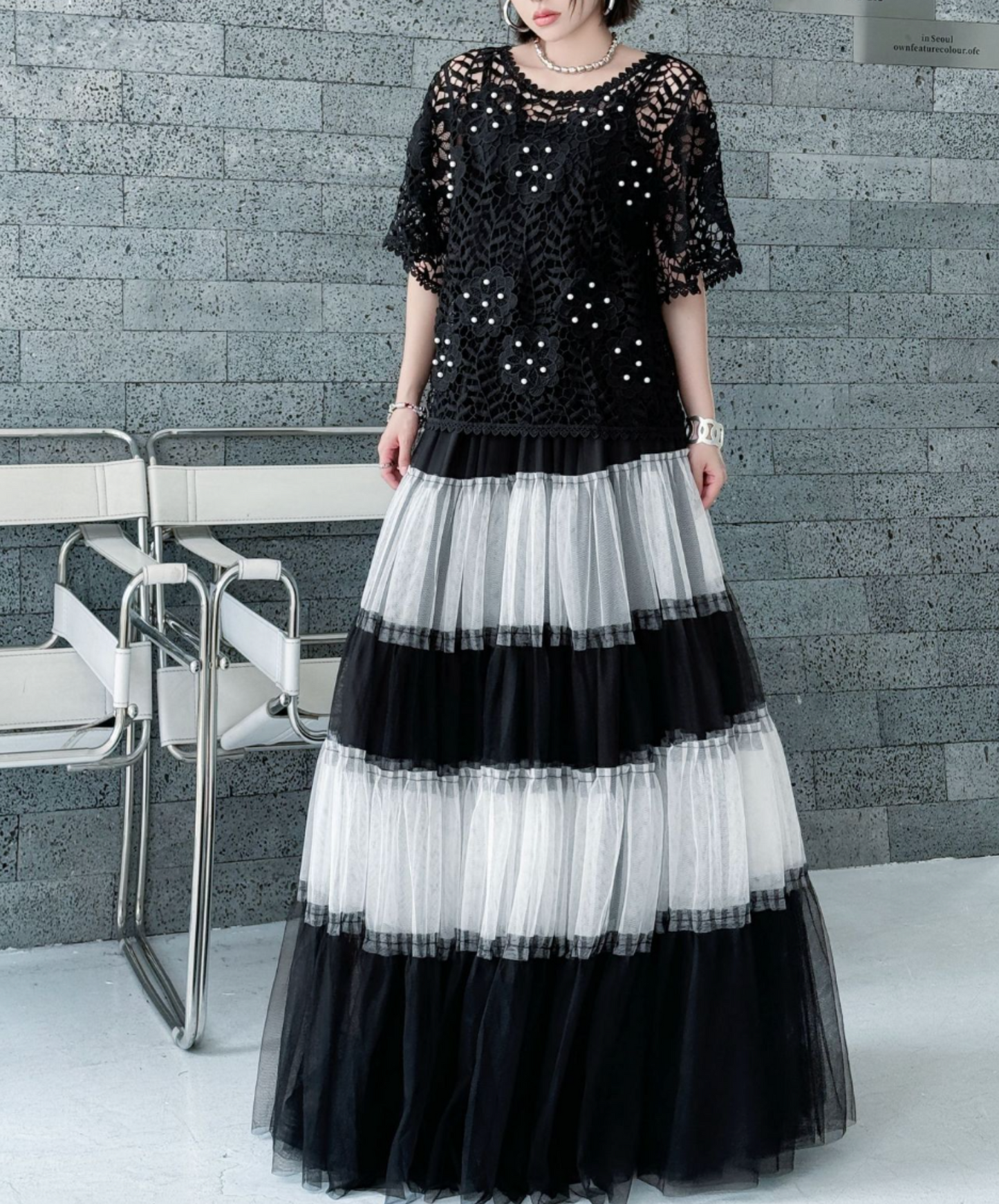 monotone border tulle skirt EN2282