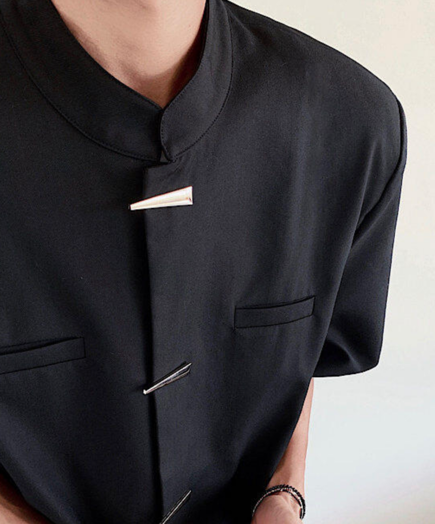 metal button chinese style stand collar shirt EN2100