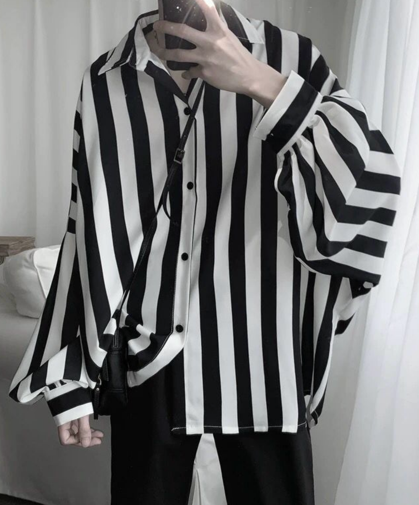 thick striped puff sleeves shirt EN2818