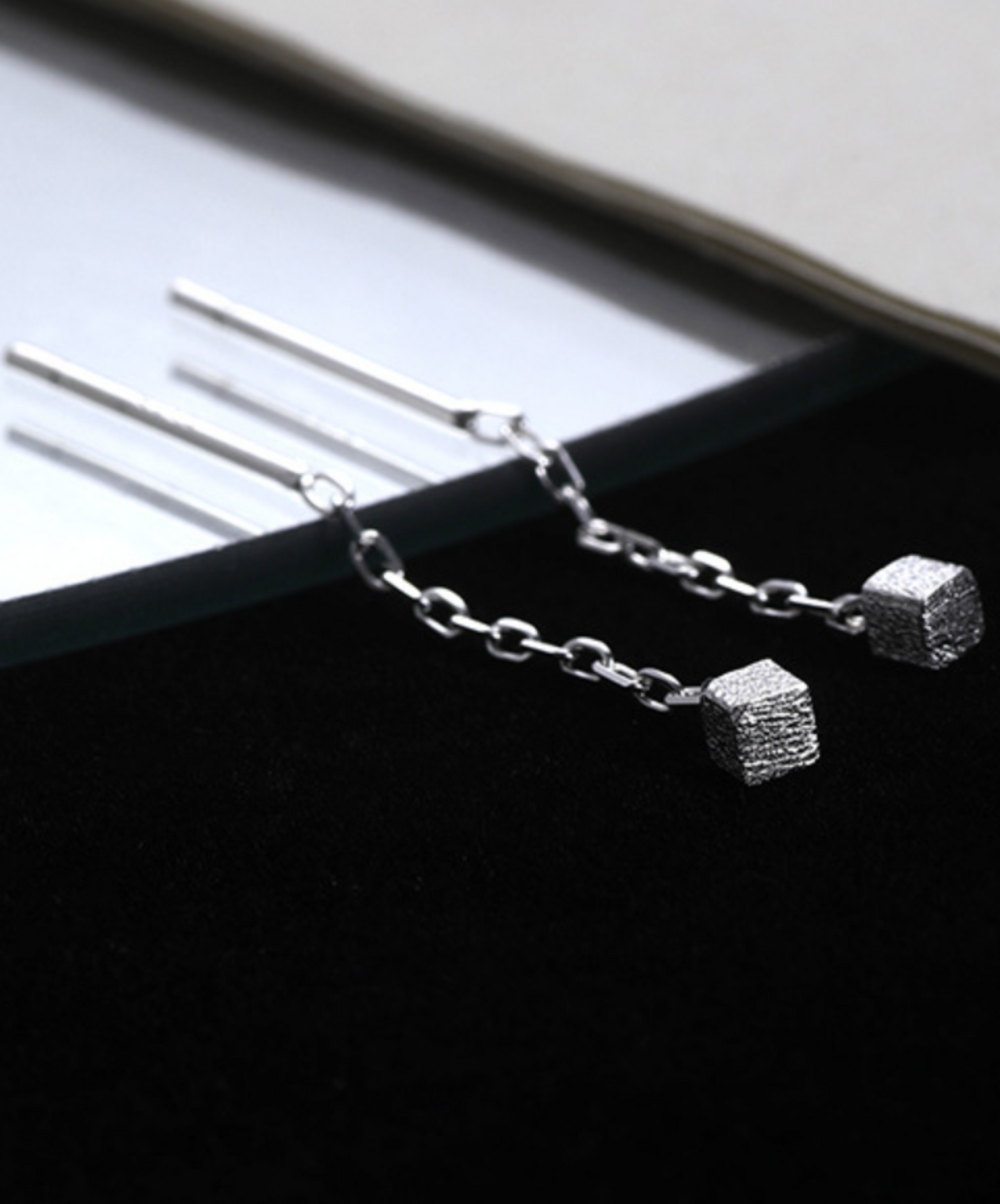 silver chain square earrings EN1616