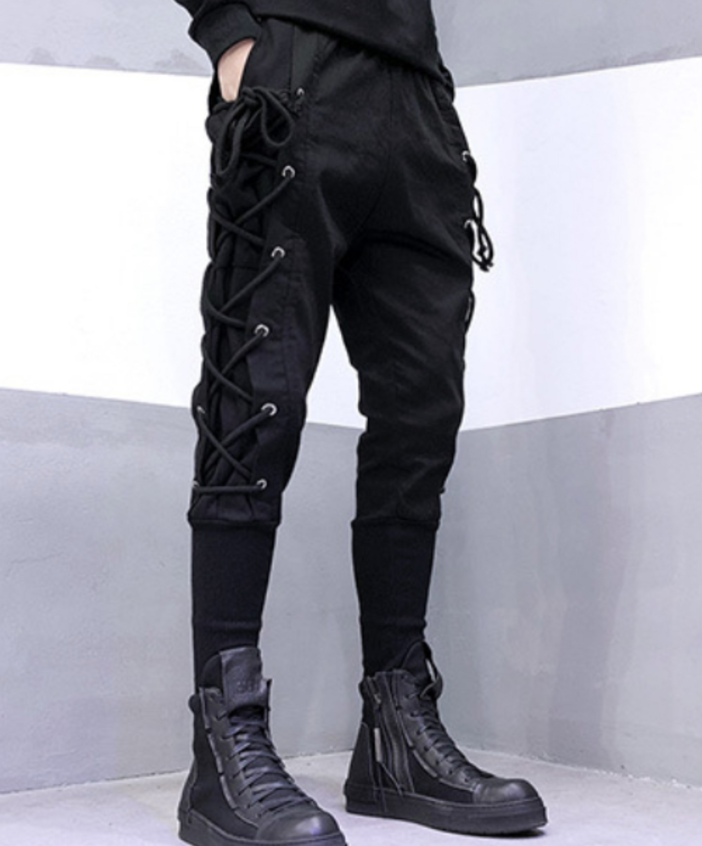 dark lace-up slim pants EN2198