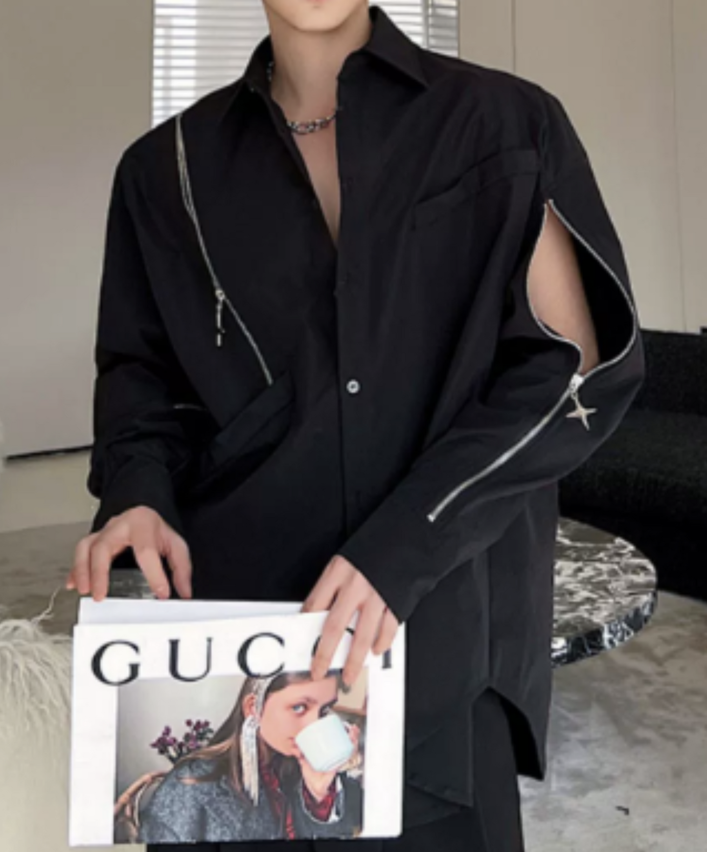 asymmetric irregular zip shirt EN1000