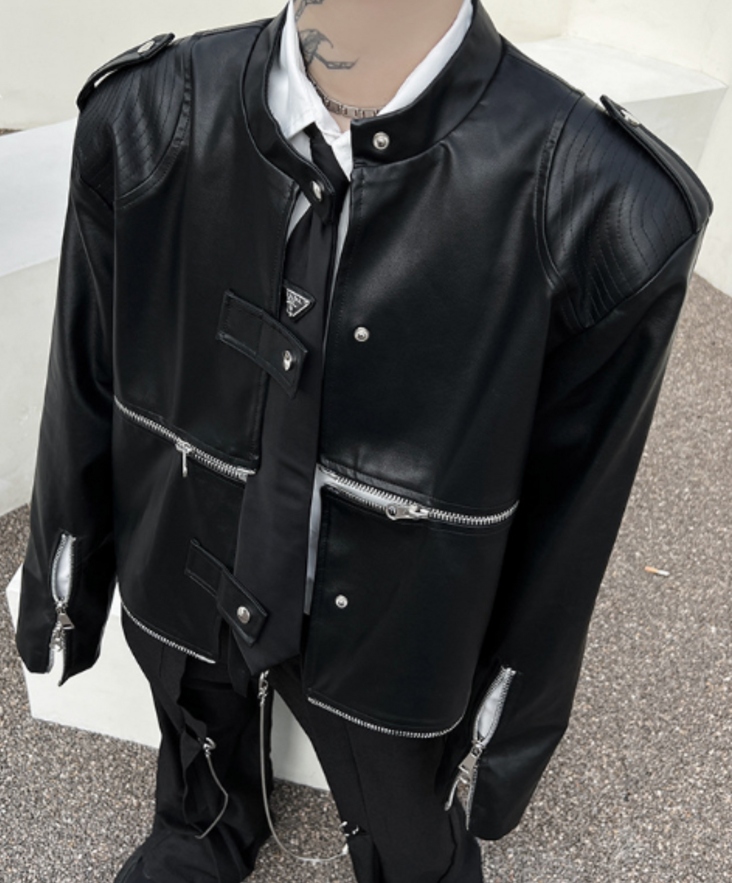 zip design leather jacket EN1229