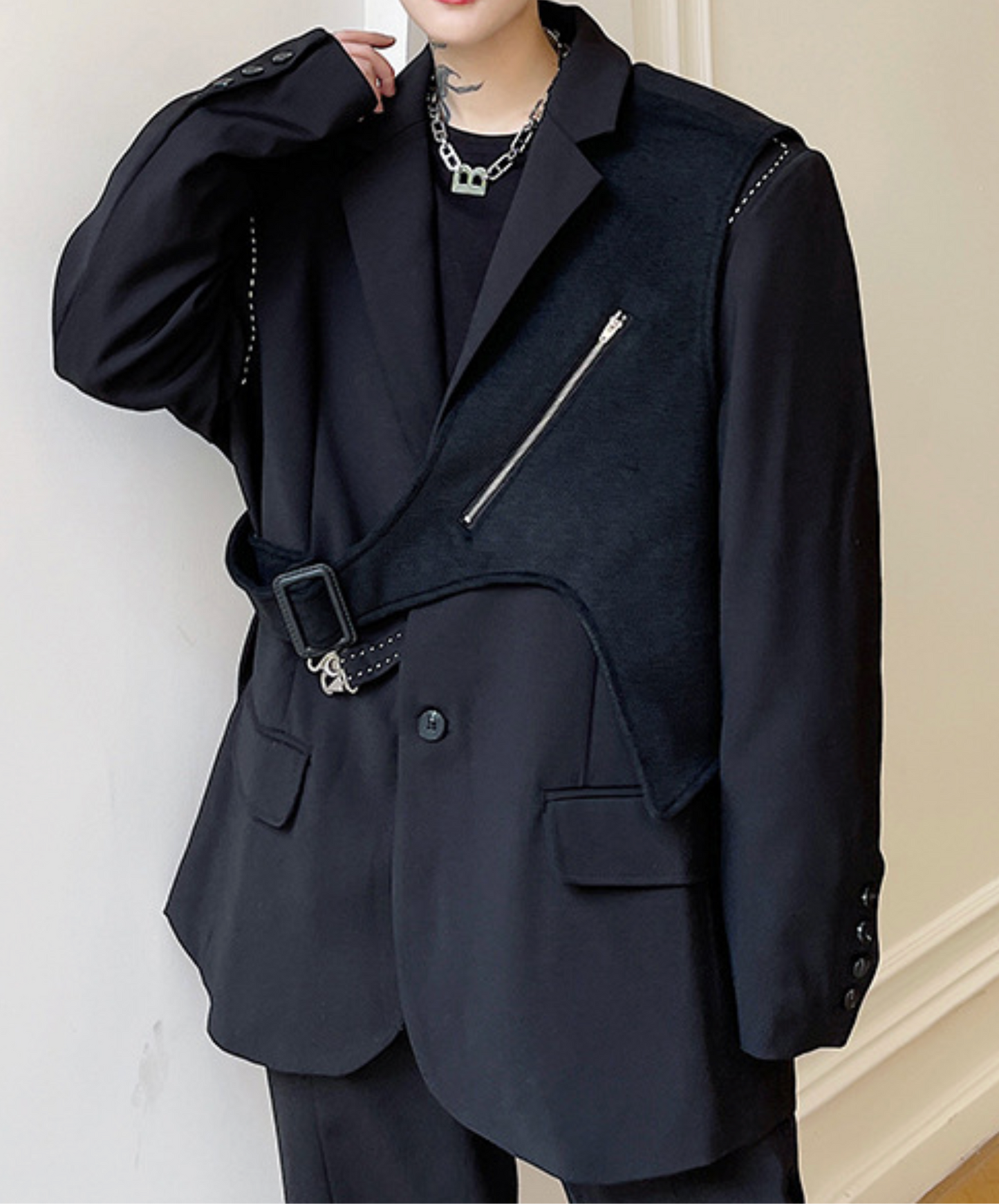 dark irregular design mix jacket EN2406