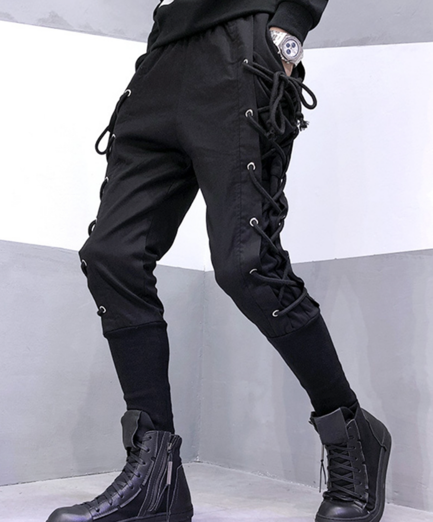 dark lace-up slim pants EN2198