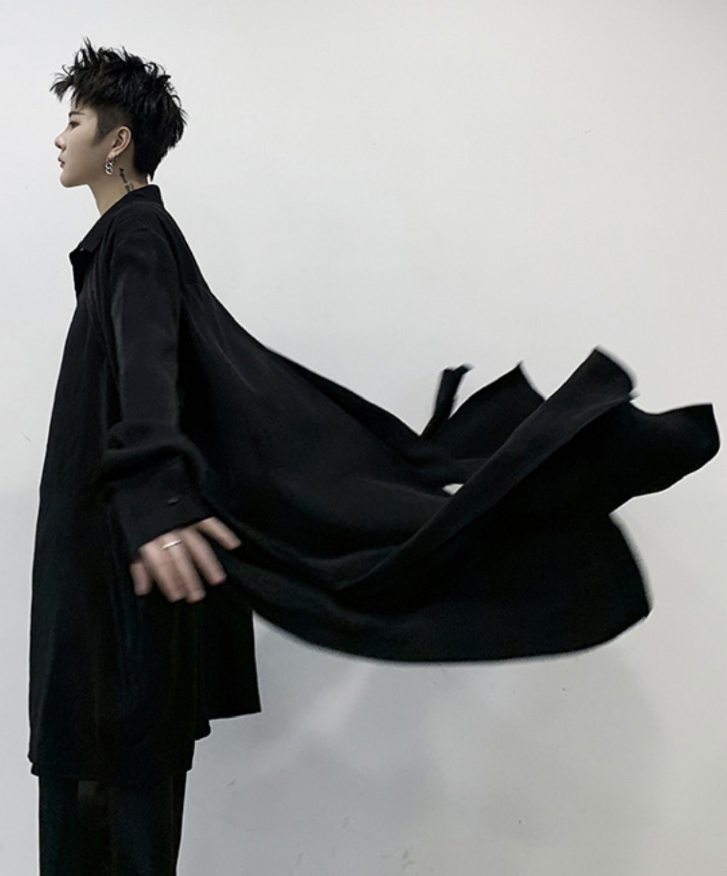 dark layered cloak drape long shirt EN2139