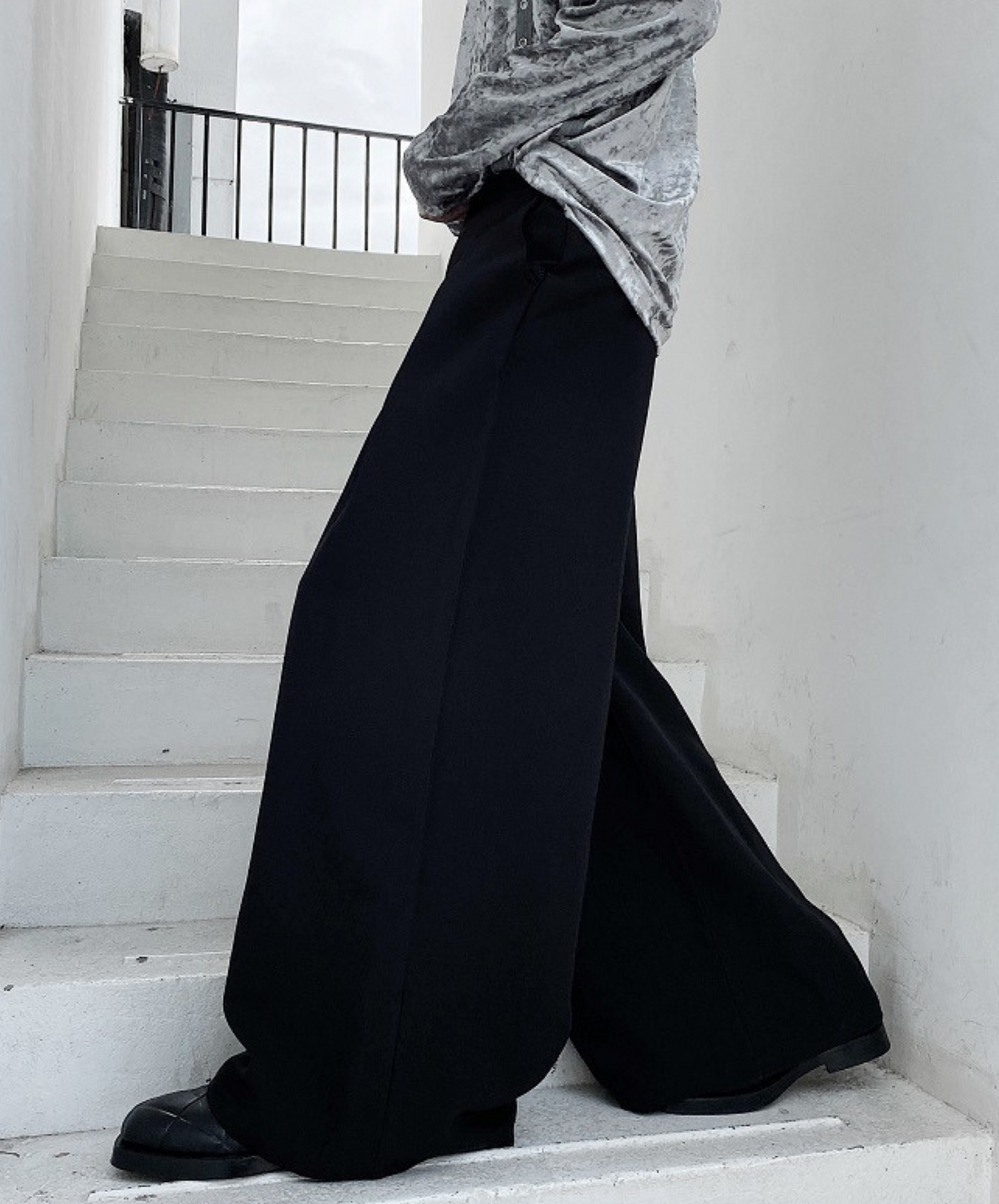 dark wide loose mop pants EN924